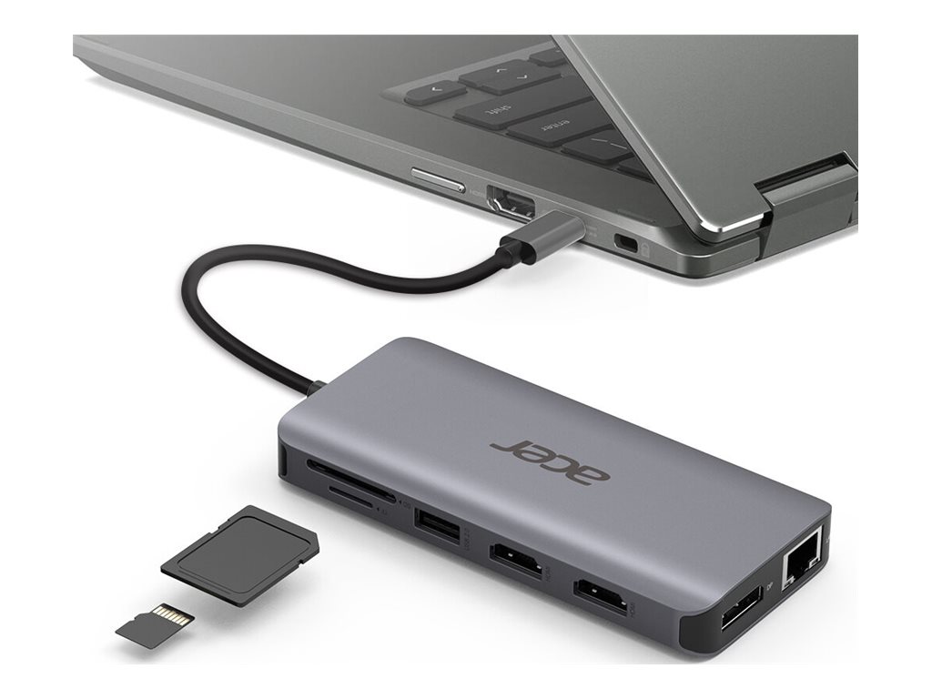 Acer 12-in-1-Adapter, Kabelgebunden, USB 3.2 Gen 1 - USB-C - 2 x HDMI - DP - 1GbE - für Chromebook 51X; Extensa 15; Predator Helios 300; Predator Triton 300; TravelMate Spin B3