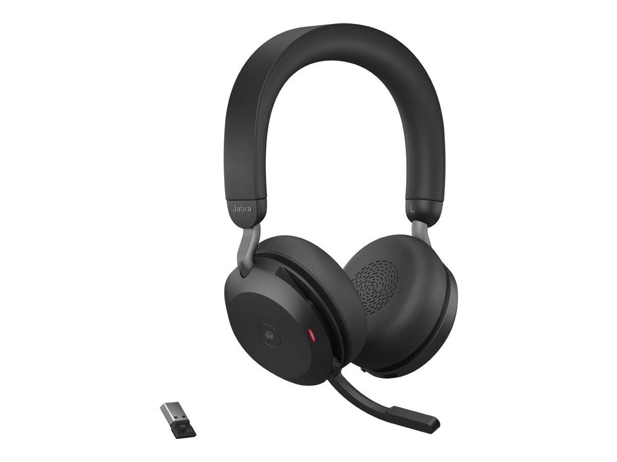 Jabra Evolve2 75 - Headset - On-Ear - Bluetooth - kabellos - aktive Rauschunterdrückung - USB-A - Geräuschisolierung - Schwarz - mit Ladestation - Zertifiziert für Microsoft Teams Jabra Evolve2 75 - Headset - On-Ear - Bluetooth - kabellos - aktive Rauschunterdrückung - USB-A - Geräuschisolierung - Schwarz - mit Ladestation - Zertifiziert für Microsoft Teams