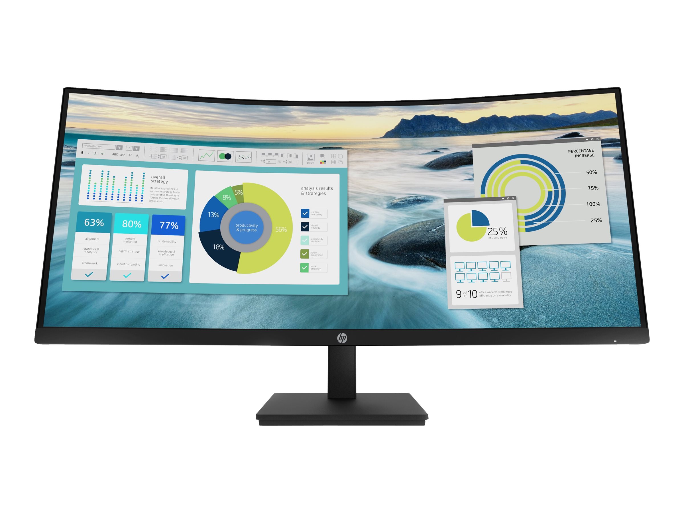 HP P34hc G4 - P-Series - LED-Monitor - gebogen - 3440 x 1440 WQHD @ 60 Hz - VA - 250 cd/m² - 3500:1 - 5 ms - HDMI - DisplayPort - USB-C - Lautsprecher - Schwarz