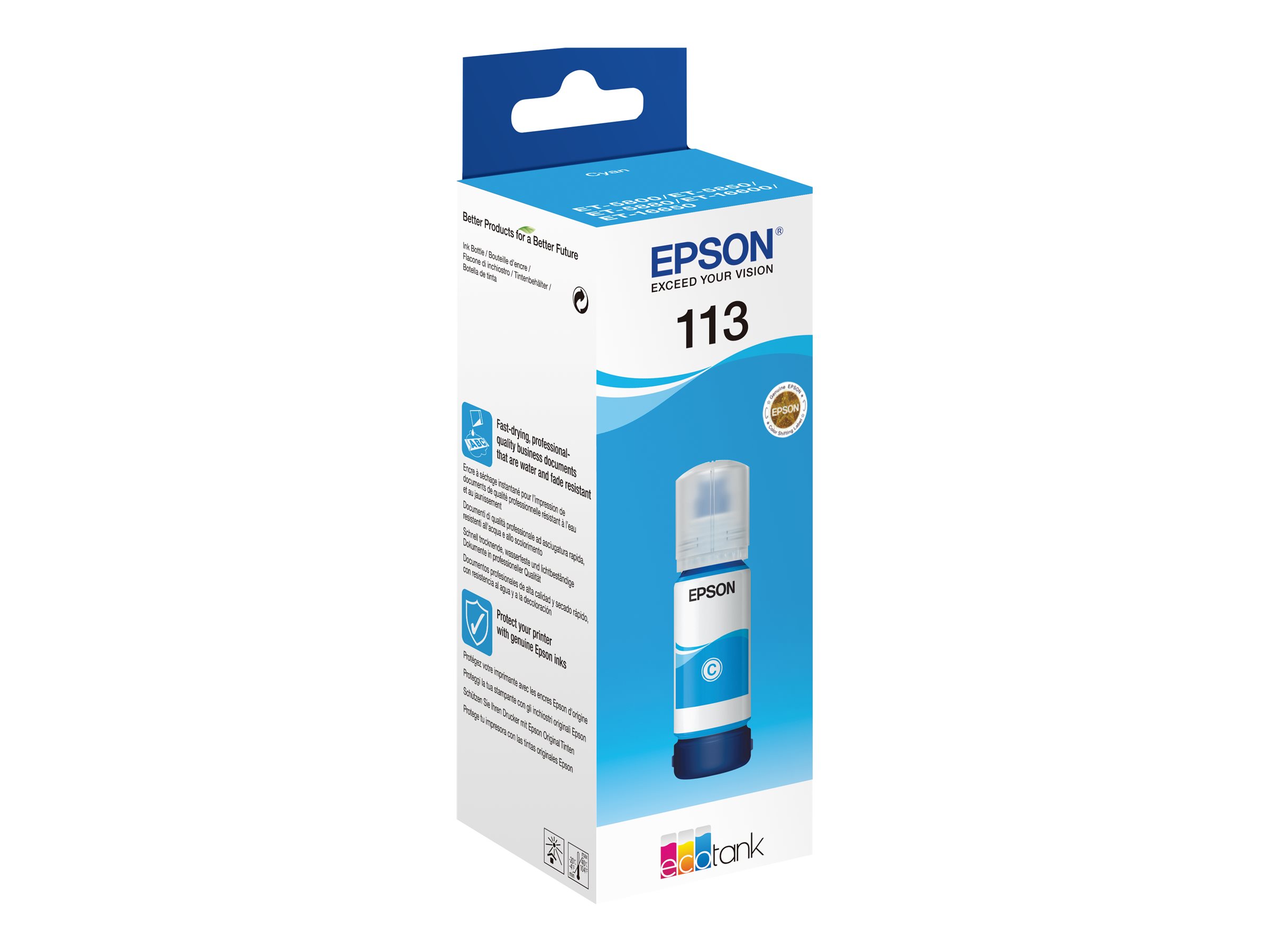 Epson EcoTank 113 70ml cyanNachfülltinte - für EcoTank ET-16150 - 16650 - 5150 - 5170 - 5800 - 5850 - 5880; EcoTank Pro ET-16680 - 5150 - 5170