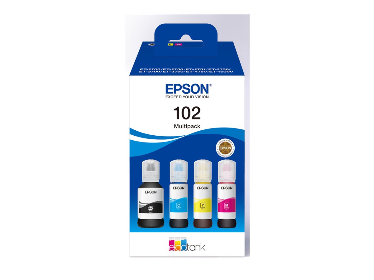 Epson EcoTank 102 Multipack - 4er-Pack - original - Tintenpatrone - für EcoTank ET-15000 - 2750 - 2751 - 2756 - 2850 - 2851 - 2856 - 2955 - 3850 - 4750 - 4850 - 4856 - 4951