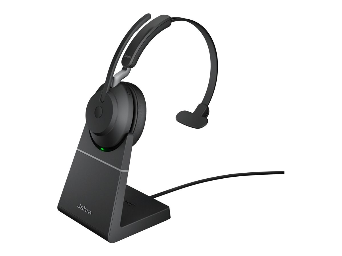 Jabra Evolve2 65 UC Mono - Headset - On-Ear - Bluetooth - kabellos - USB-A - Geräuschisolierung - Schwarz - mit Ladestation