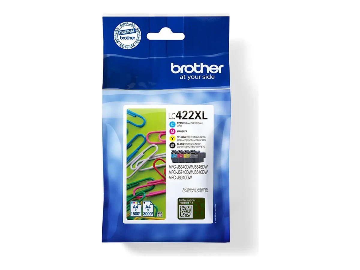 Brother LC422XL Multipack - 4er-Pack - Hohe Ergiebigkeit - Schwarz - Gelb - Cyan - Magenta - original - Tintenpatrone - für Brother MFC-J5345DW