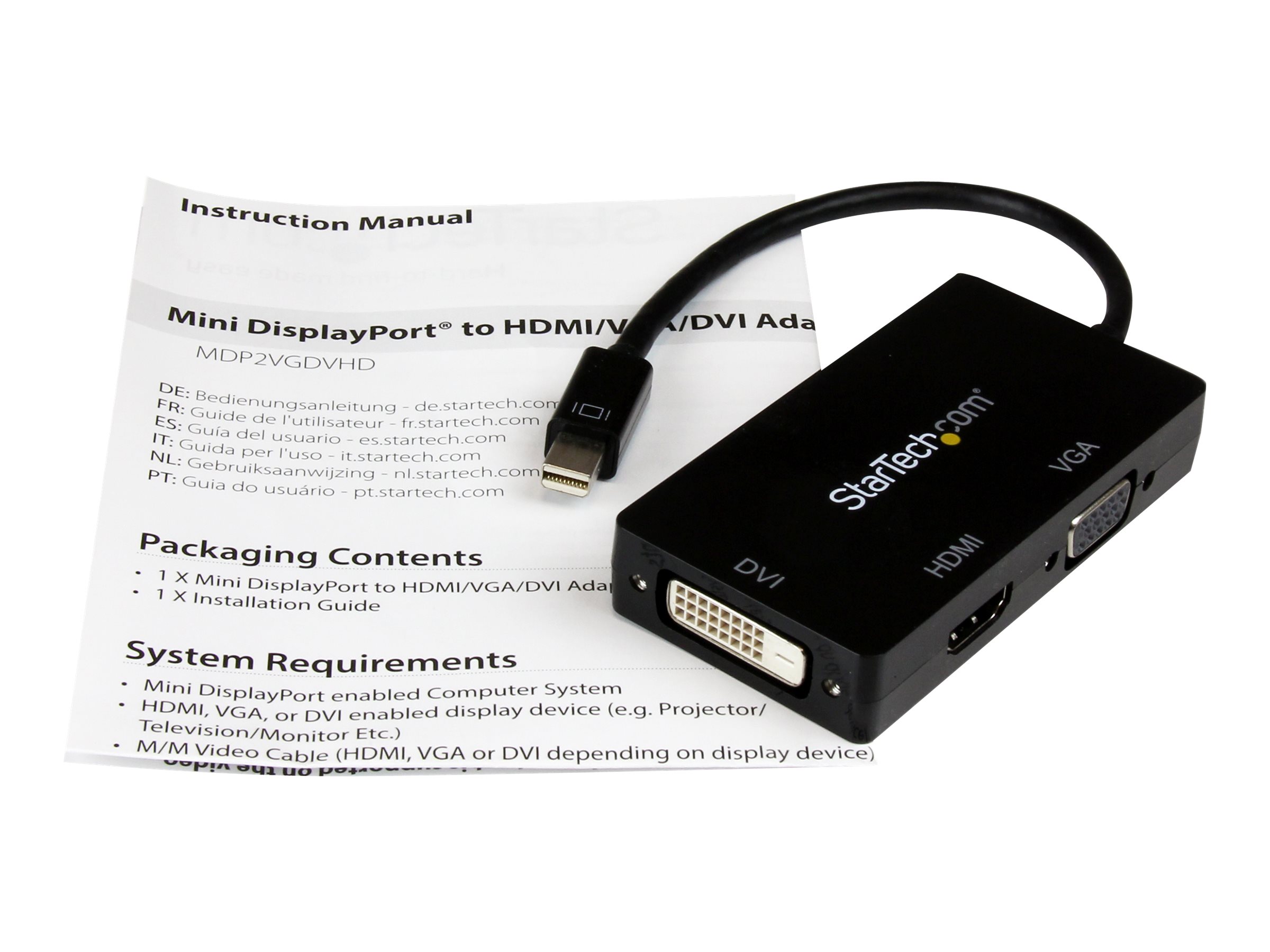MDP TO VGA DVI HDMI ADAPTER - Videoadapter - Mini DisplayPort männlich zu HD-15 (VGA) - DVI-D - HDMI weiblich - 27 cm - Schwarz - aktiv - 1920 x 1200 (WUXGA) Support - für P/N: DKT31CMDPHPD