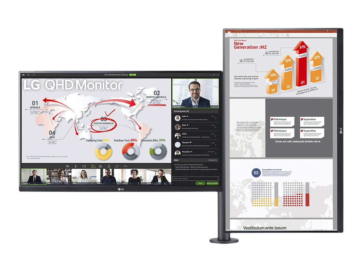 LG Ergo Dual 27QP88DP-BS - LED-Monitor - 68.466 cm - 2560 x 1440 QHD @ 75 Hz - IPS - 350 cd/m² - 1000:1 - HDR10 - 5 ms - HDMI - DisplayPort - USB-C