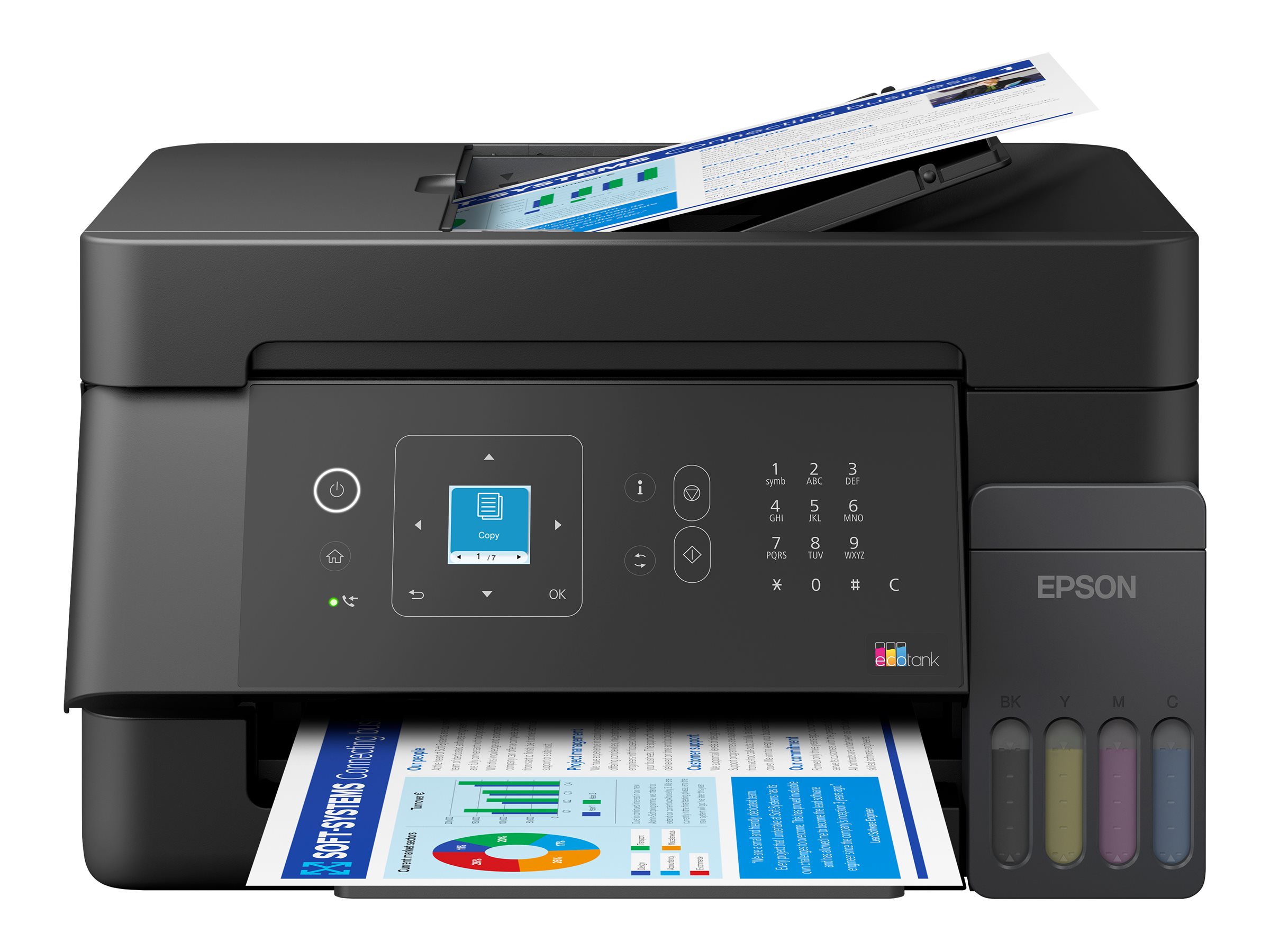 Epson EcoTank ET-4905 - Multifunktionsdrucker - - (Original) - A4/Letter (Medien) - bis zu 11 Seiten/Min. (Drucken) - 100 Blatt - 33.6 Kbps - Wi-Fi(n) - USB - LAN - Schwarz
