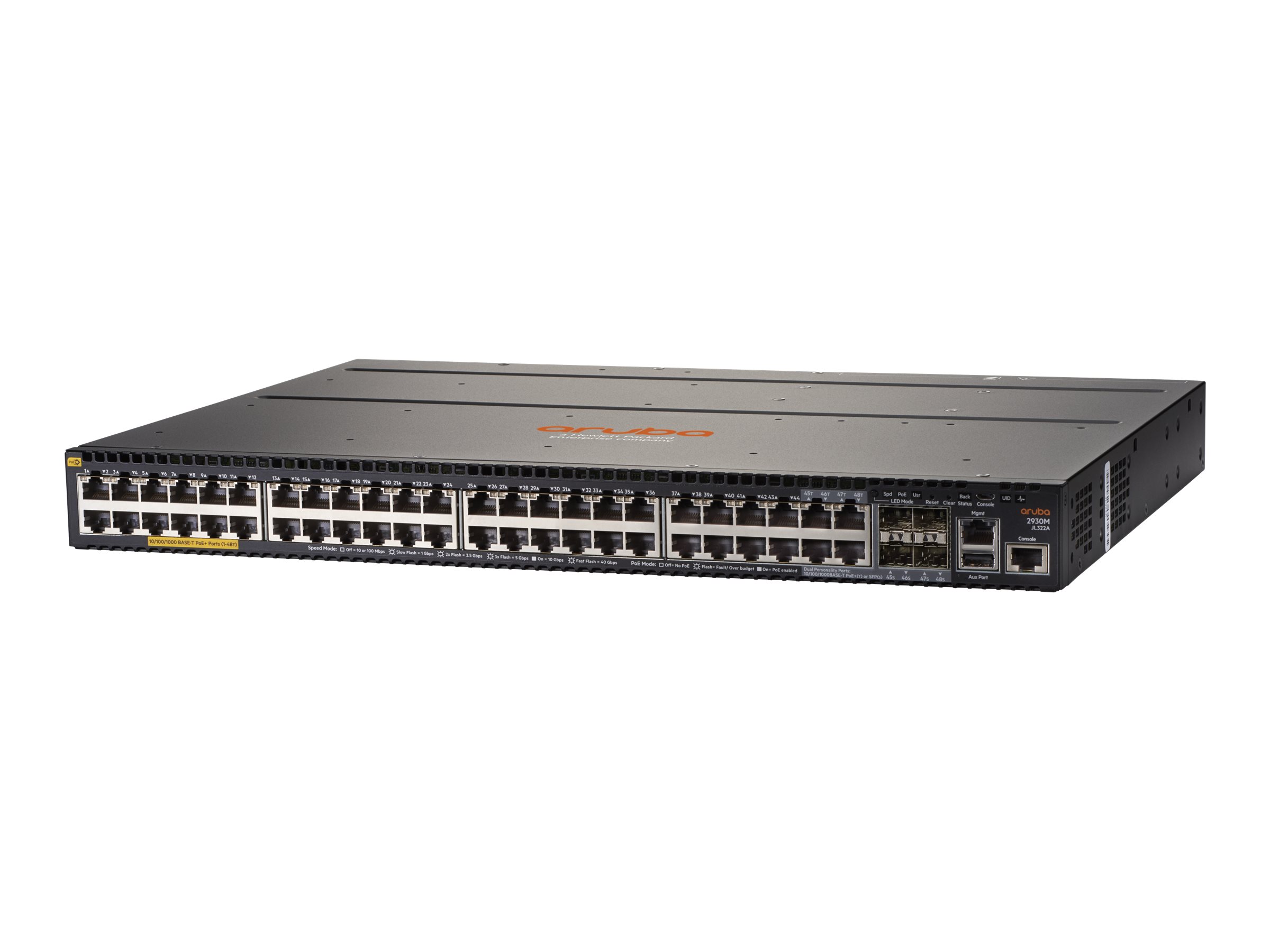HP Aruba 2930M 48G Gigabit Managed Switch 48 Ports Standalone Rackmount - + 4 x Kombi-Gigabit-SFP - an Rack montierbar - PoE+ (1440 W)