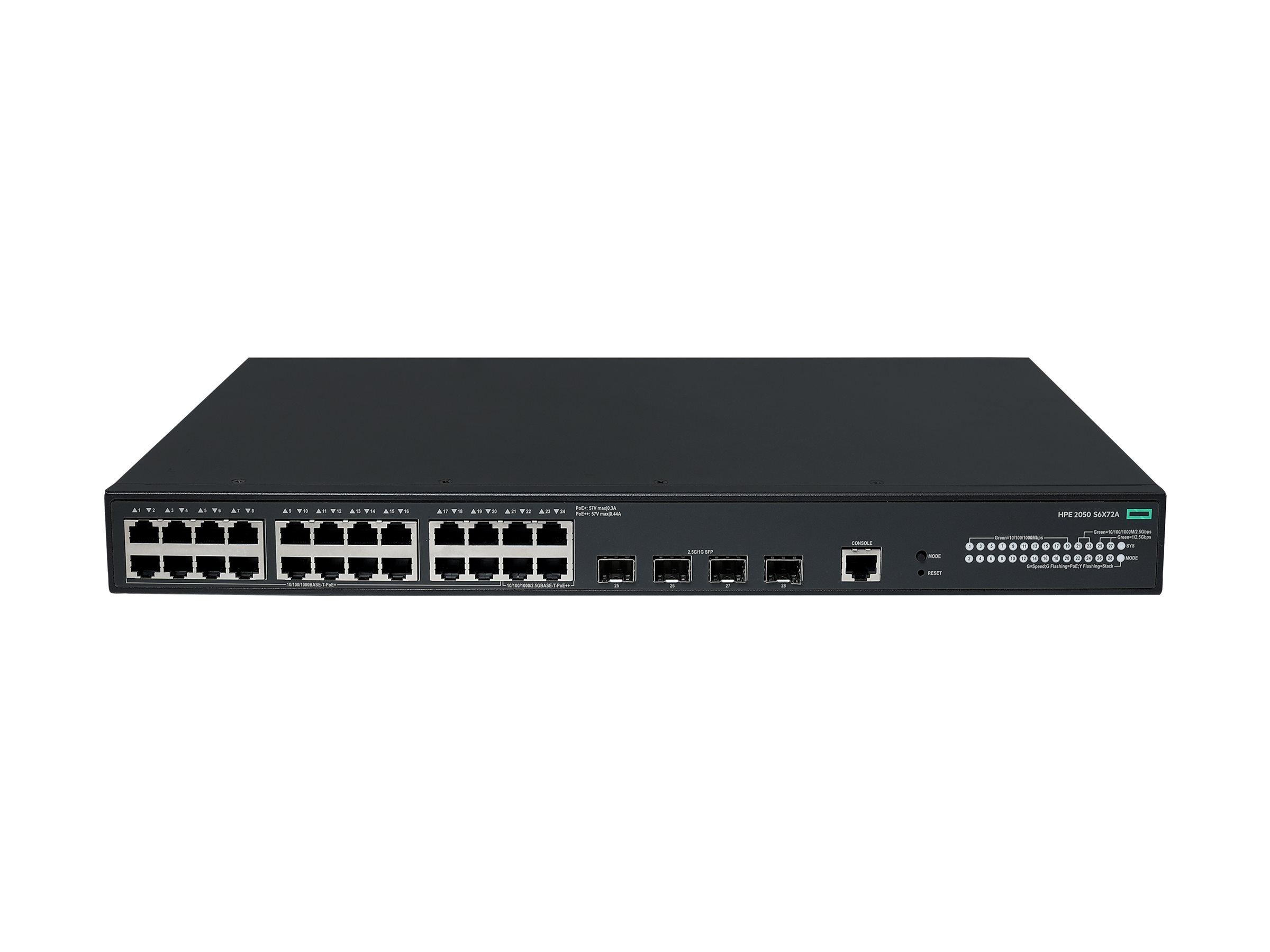 HPE Networking Comware 5050EI 20p 10/100/1000BT Switch - + 4 x 1/2.5G (PoE++) + 4 x 1/2.5 Gigabit SFP (uplink / stacking) - an Rack montierbar - PoE++ (420 W)