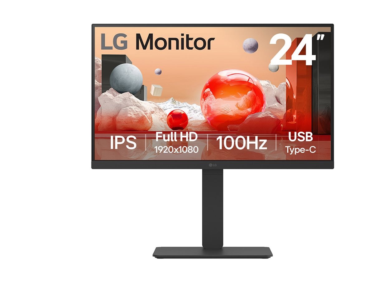 LG 24BA650-B - LCD-Monitor - 61 cm (24") (23.8" - 1920 x 1080 Full HD (1080p) @ 100 Hz - IPS - 250 cd/m² - 1300:1 - 5 ms - HDMI - DisplayPort - USB-C - Lautsprecher - Schwarz