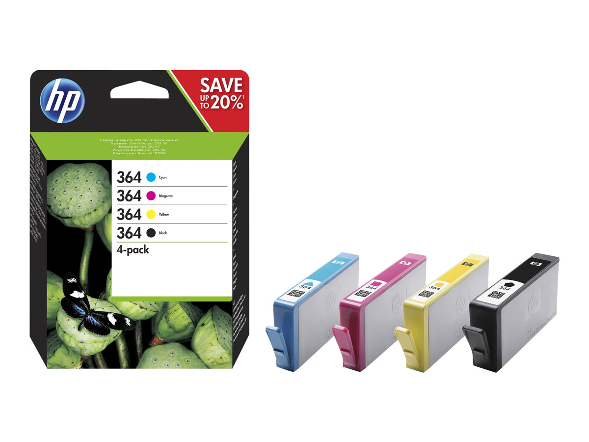 HP 364 - 4er-Pack - Schwarz, Gelb, Cyan, Magenta - Original - Tintenpatrone - für Deskjet 35XX; Photosmart 55XX - 55XX B111 - 65XX - 65XX B211 - 7510 C311 - B110 - Wireless B110