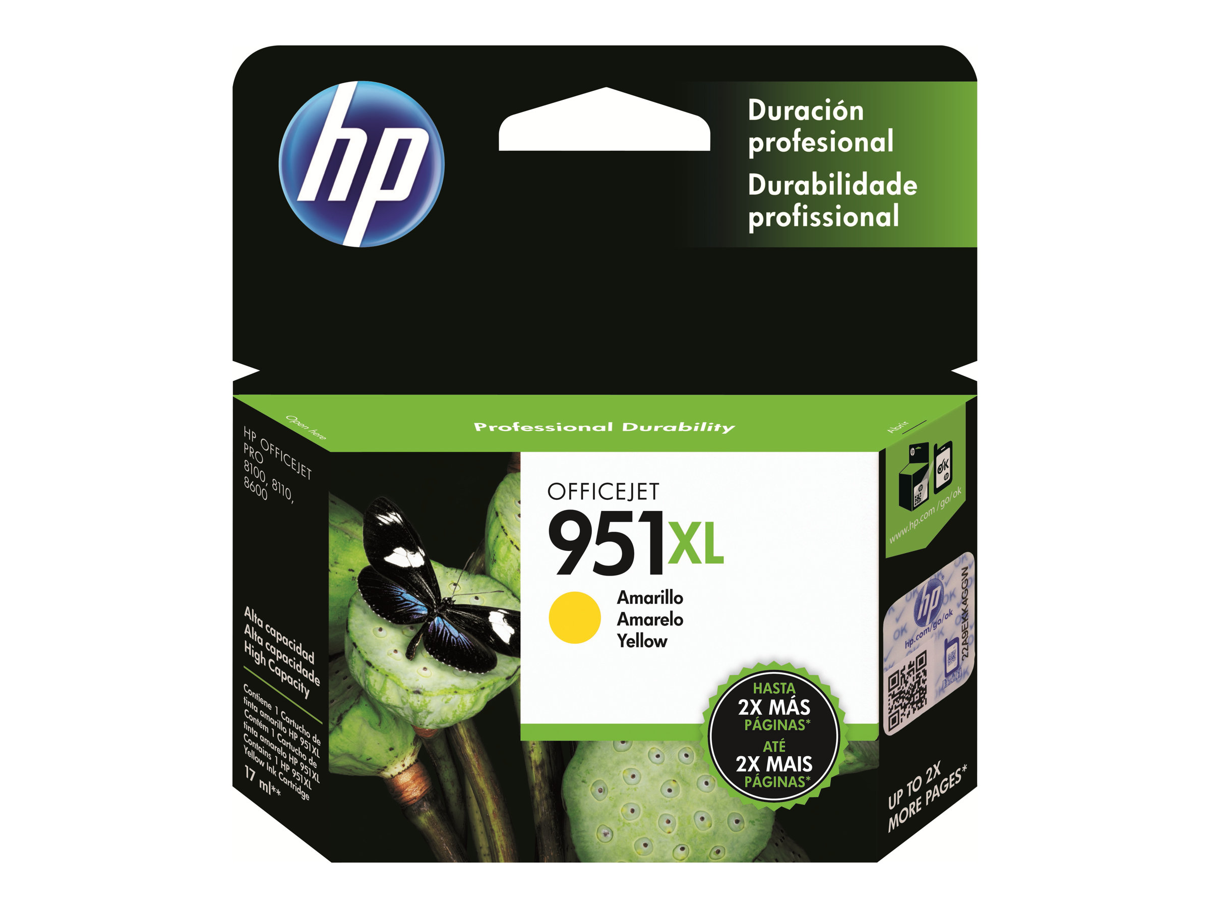 HP 951XL - 17 ml - Hohe Ergiebigkeit - Gelb - original - Tintenpatrone - für Officejet Pro 251dw - 276dw - 8100 - 8600 - 8600 N911a - 8610 - 8615 - 8620 - 8625 - 8630