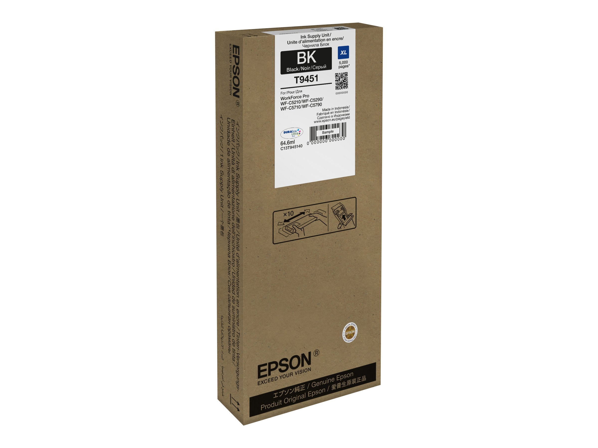 Epson T9451 - 64.6 ml - Größe XL - Schwarz - Original - Tintenpatrone - für WorkForce Pro WF-C5210DW - WF-C5290DW - WF-C5710DWF - WF-C5790DWF Epson T9451 - 64.6 ml - Größe XL - Schwarz - Original - Tintenpatrone - für WorkForce Pro WF-C5210DW - WF-C5290DW - WF-C5710DWF - WF-C5790DWF