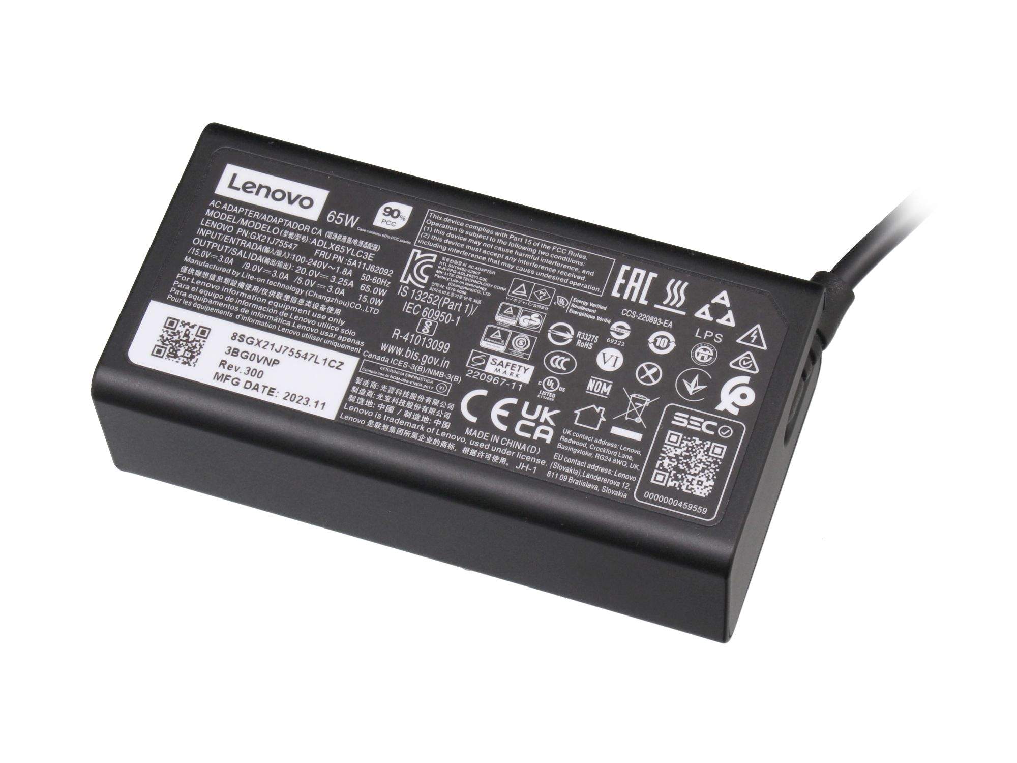 Lenovo USB-C Netzteil - Wechselstrom 100-240V - V - 65 Watt - Schwarz Lenovo USB-C Netzteil - Wechselstrom 100-240V - V - 65 Watt - Schwarz