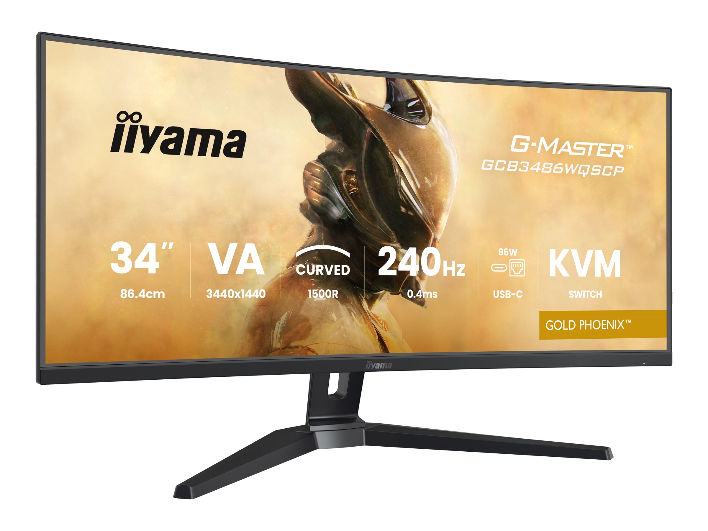 Iiyama G-MASTER Gold Phoenix GCB3486WQSCP-B1 - - (31.4" sichtbar) - 3440 x 1440 UWQHD @ 240 Hz - VA - 500 cd/m² - 4000:1 - 0.4 ms - 2xHDMI - DisplayPort - 2xUSB-C - 2xUSB - Lautsprecher - Schwarz