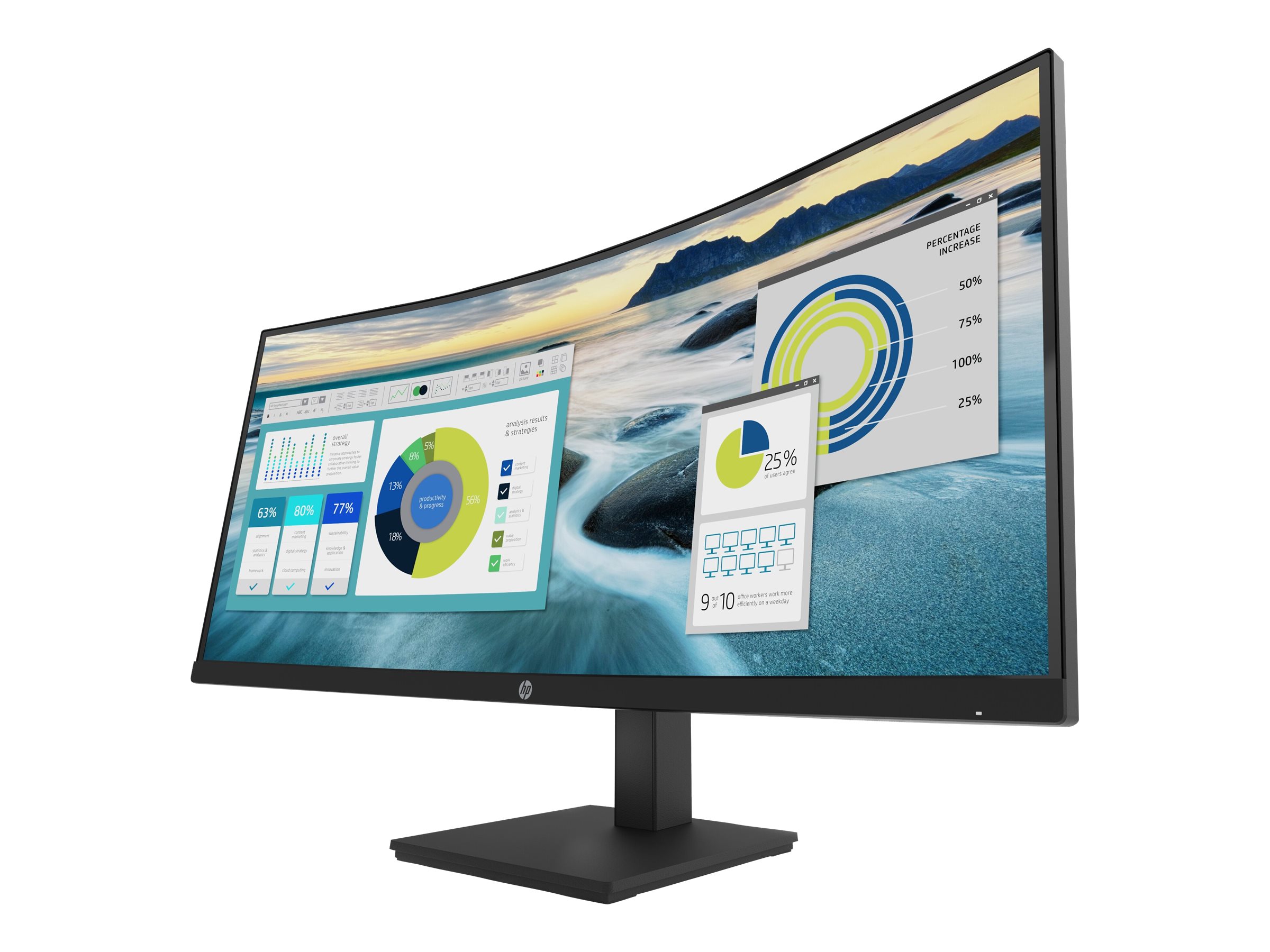 HP P34hc G4 - P-Series - LED-Monitor - gebogen - 3440 x 1440 WQHD @ 60 Hz - VA - 250 cd/m² - 3500:1 - 5 ms - HDMI - DisplayPort - USB-C - Lautsprecher - Schwarz