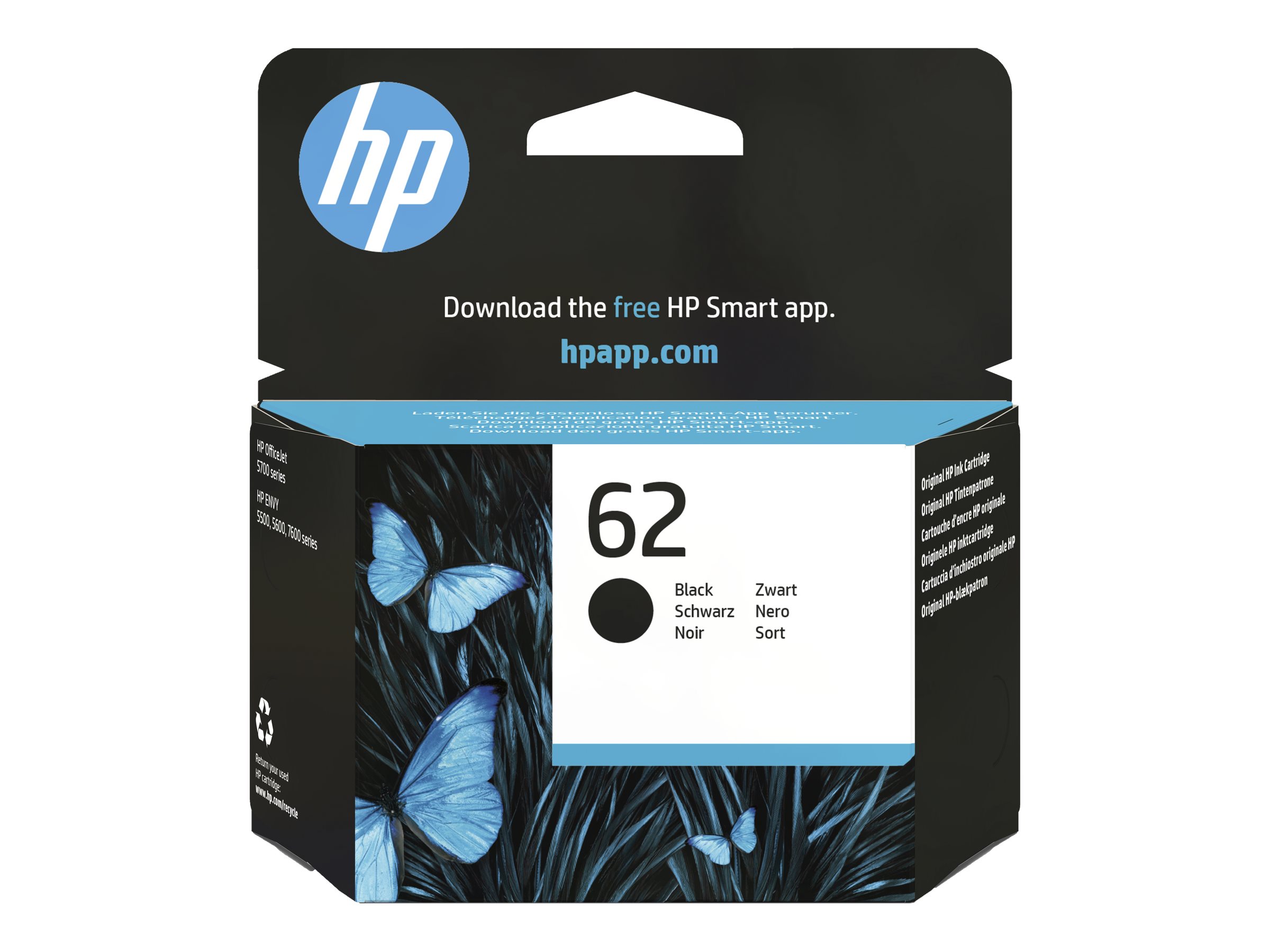 HP 62 - Schwarz - original - Tintenpatrone - für ENVY 55XX, 56XX, 76XX - Officejet 200 - 250 - 57XX - 8040