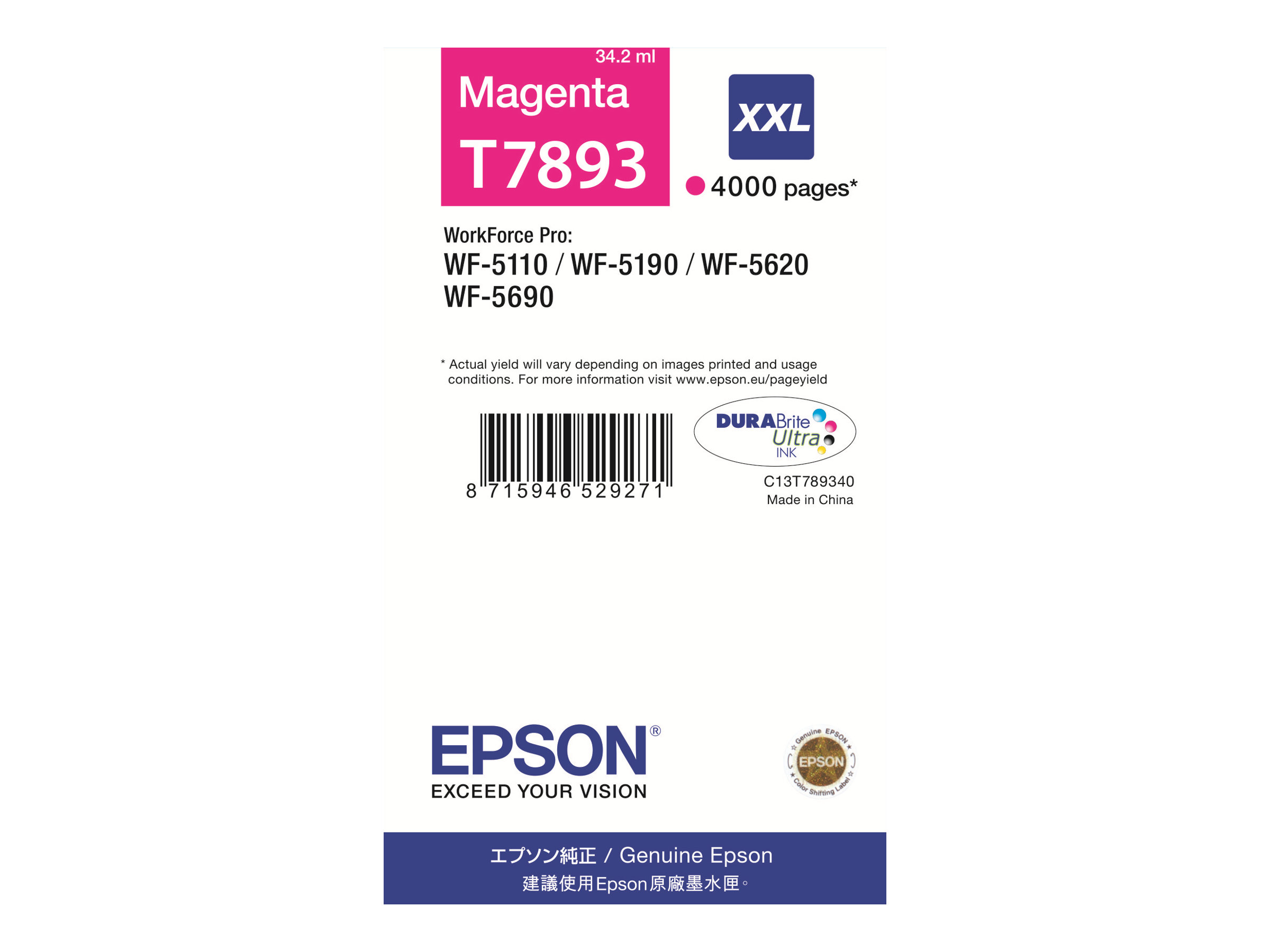 Tintenpatrone C13T789340 XXL magenta - Druckerpatrone - für WorkForce Pro WF-5110DW - WF-5190DW - WF-5190DW BAM - WF-5620DWF - WF-5690DWF - WF-5690DWF BAM Tintenpatrone C13T789340 XXL magenta - Druckerpatrone - für WorkForce Pro WF-5110DW - WF-5190DW - WF-5190DW BAM - WF-5620DWF - WF-5690DWF - WF-5690DWF BAM