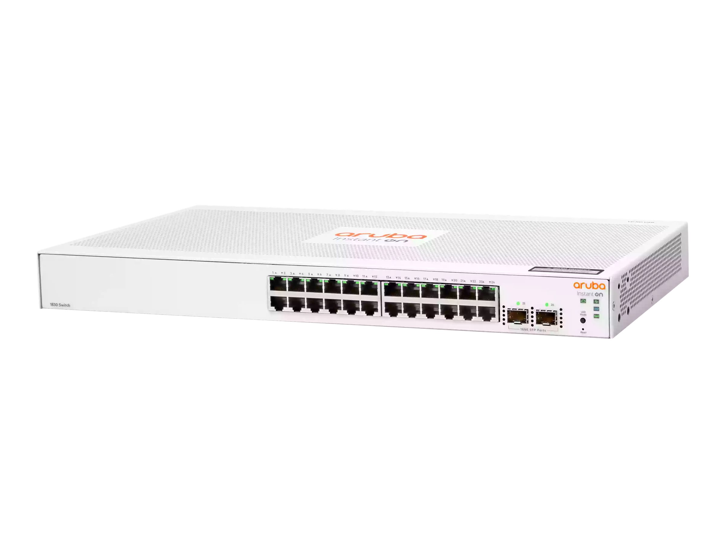 HPE Aruba Instant On 1830 24G 2SFP24 x 10/100/1000 + 2 x Gigabit SFP Rack-Einbau - Smart - 24 x 10/100/1000 + 2 x Gigabit SFP - Desktop - an Rack montierbar