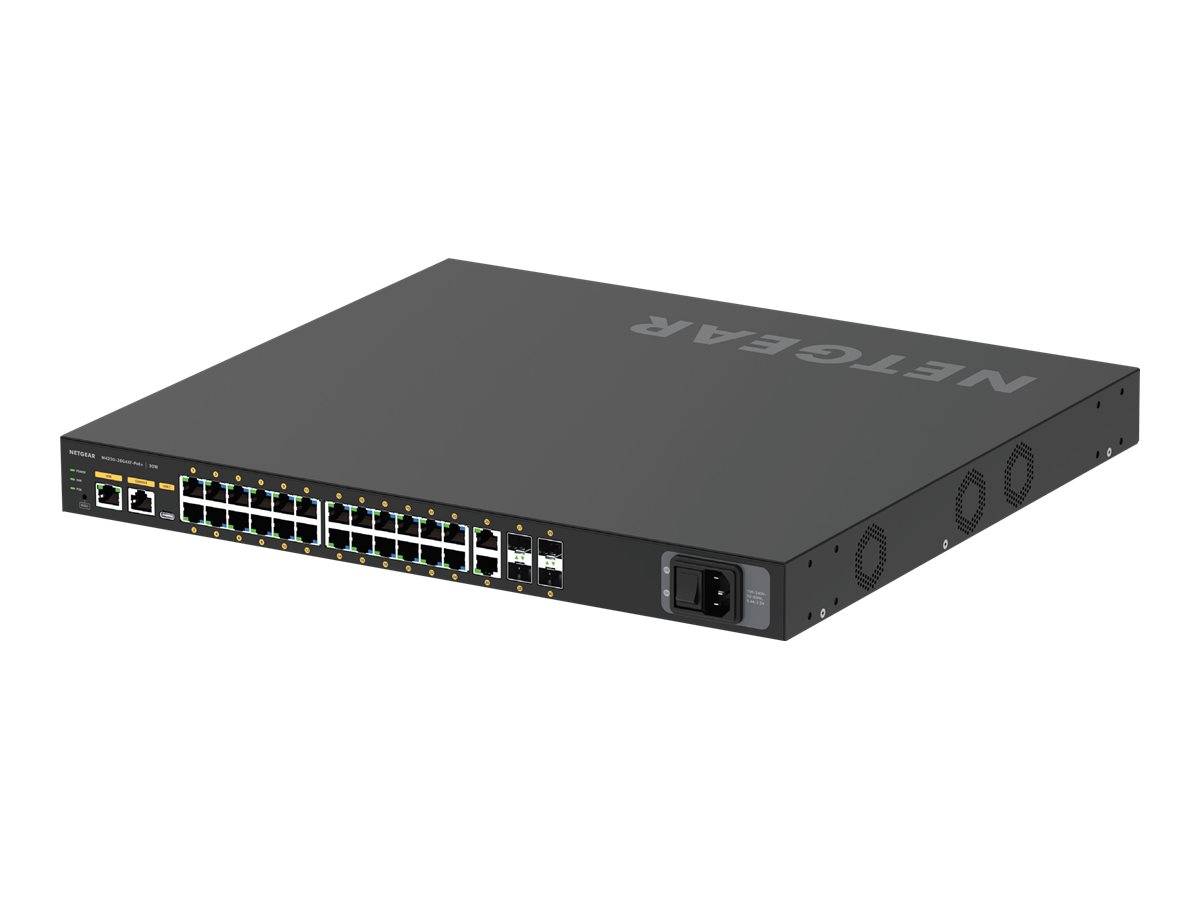 Netgear AV Line M4250-26G4XF-PoE+ - Switch - L3 - - + 2 x 10/100/1000 + 4 x 1 Gigabit / 10 Gigabit SFP+ - Seite-zu-Seite-Luftstrom - an Rack montierbar - PoE+ (480 W)