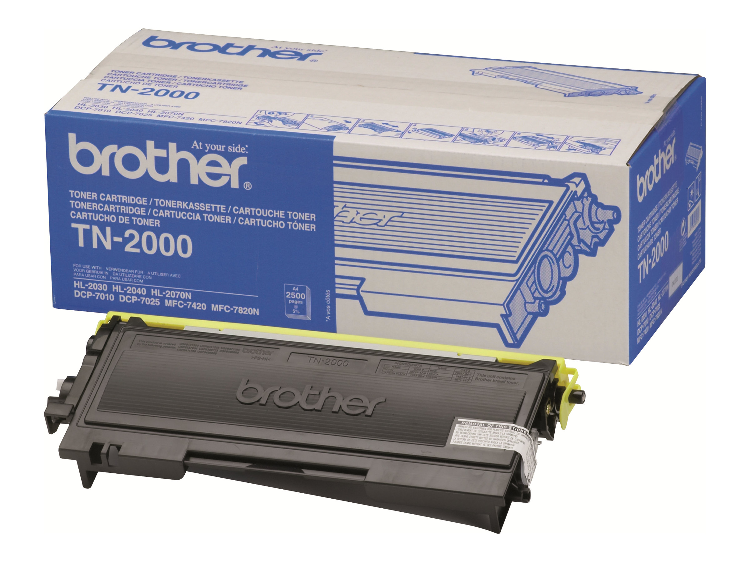 Brother TN2000 - Schwarz - Original - Tonerpatrone - für Brother DCP-7010 - DCP-7010L - DCP-7025 - MFC-7225n - MFC-7420 - MFC-7820N; FAX-2820 - 2825