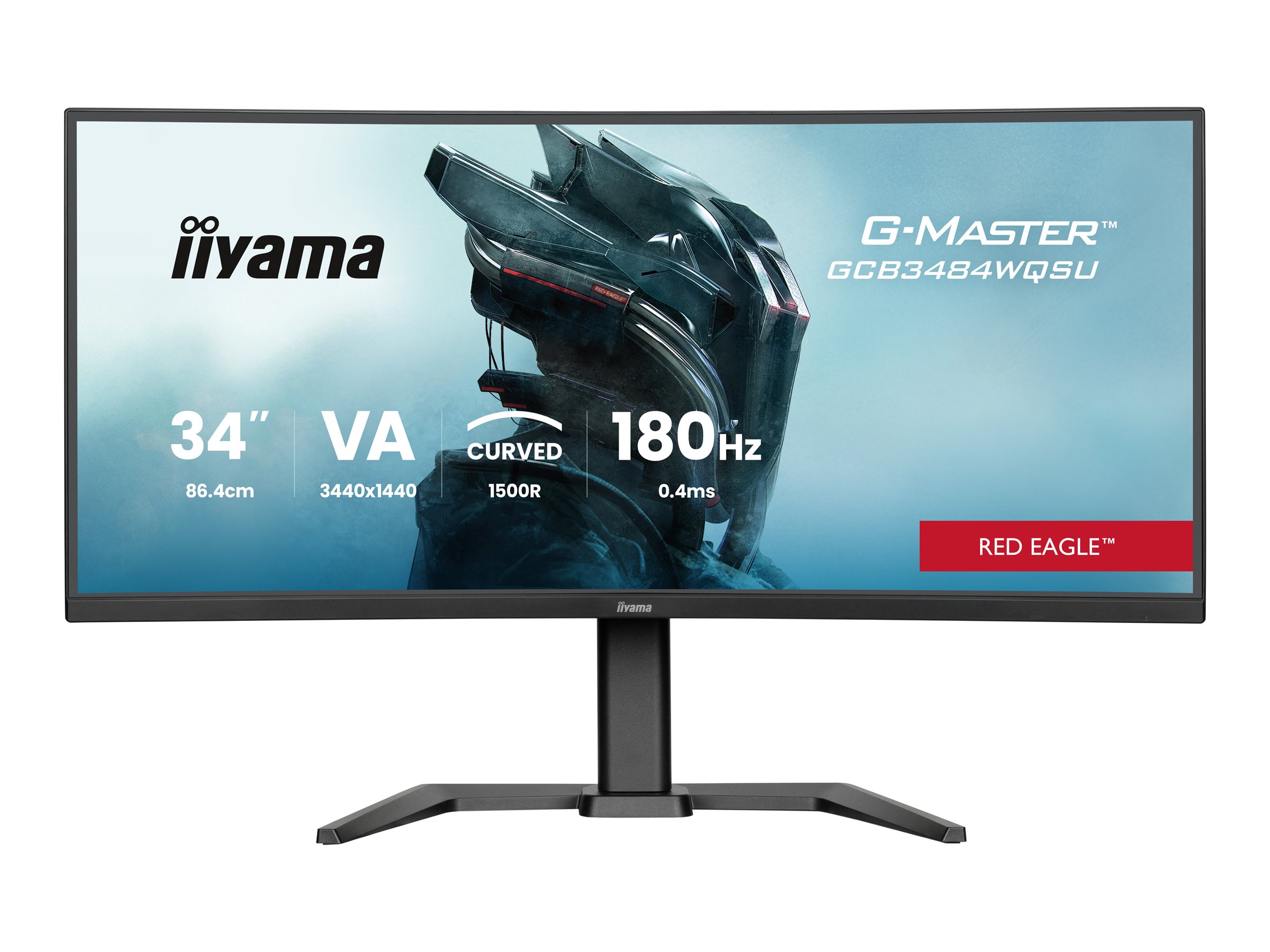 Iiyama G-MASTER Red Eagle GCB3484WQSU-B1 - - (31.4" sichtbar) - 3440 x 1440 UWQHD @ 180 Hz - VA - 500 cd/m² - 4000:1 - 0.4 ms - 2xHDMI - DisplayPort - 2xUSB-C - 2xUSB - Lautsprecher - Schwarz