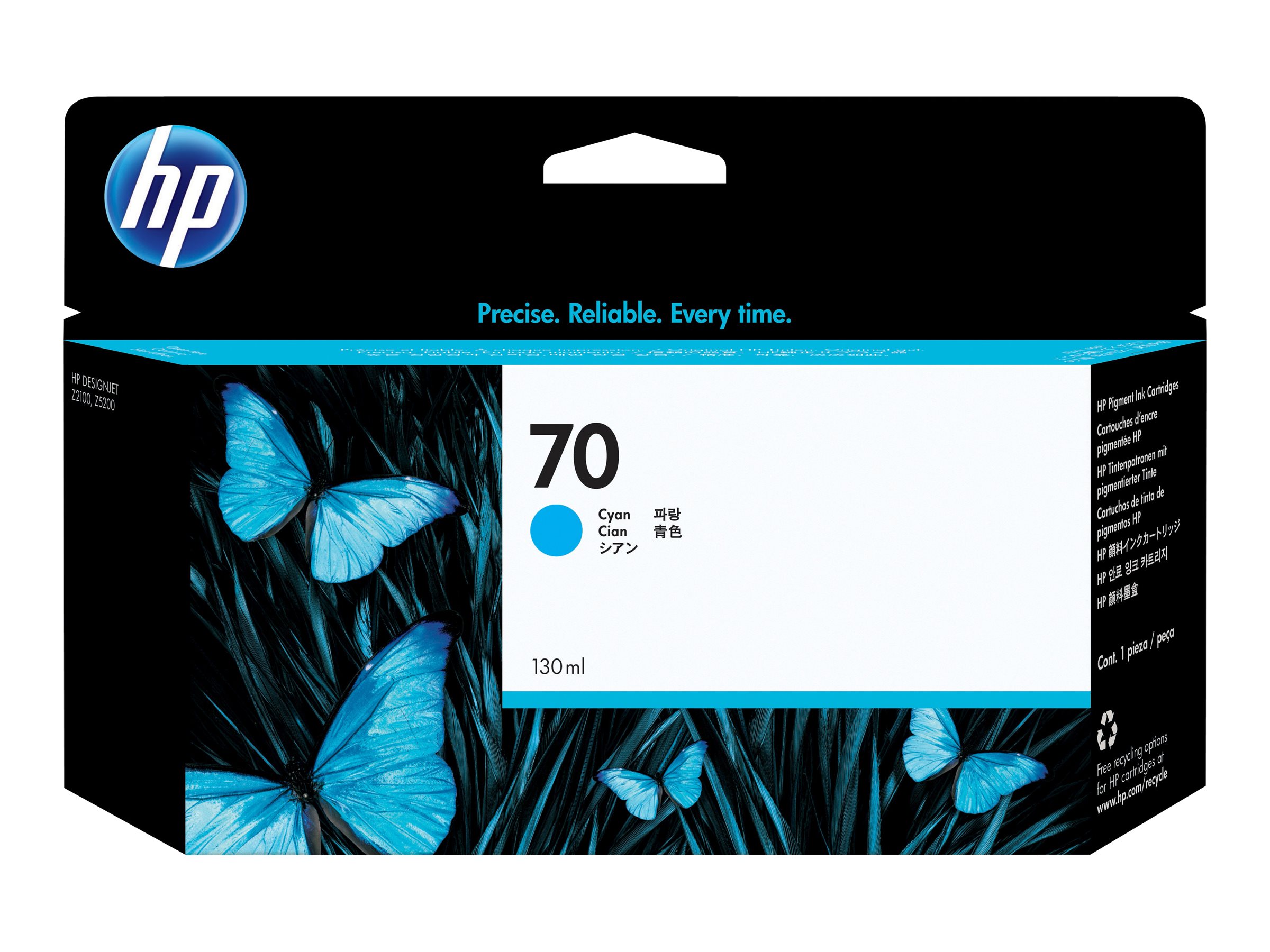 HP Tintenpatrone Nr. 70 cyan 130ml - Tintenpatrone - für DesignJet HD Pro MFP - T120 - Z2100 - Z3100 - Z3100ps - Z3200 - Z3200ps - Z5200 - Z5400 HP Tintenpatrone Nr. 70 cyan 130ml - Tintenpatrone - für DesignJet HD Pro MFP - T120 - Z2100 - Z3100 - Z3100ps - Z3200 - Z3200ps - Z5200 - Z5400