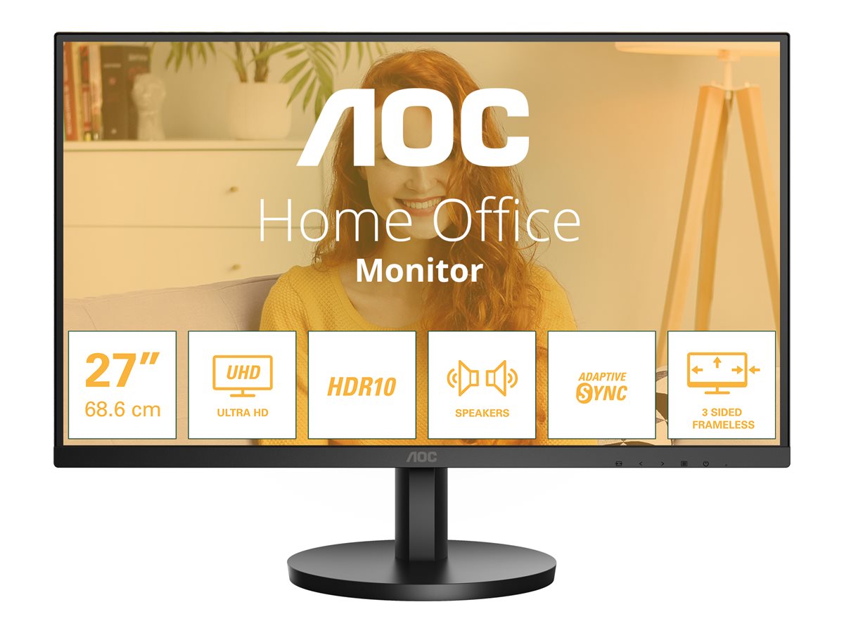 AOC U27B3A - LED-Monitor - 68.6 cm (27") - 3840 x - @ 60 Hz - IPS - 350 cd/m² - 1000:1 - HDR10 - 4 ms - 2xHDMI - DisplayPort - Lautsprecher - Schwarz