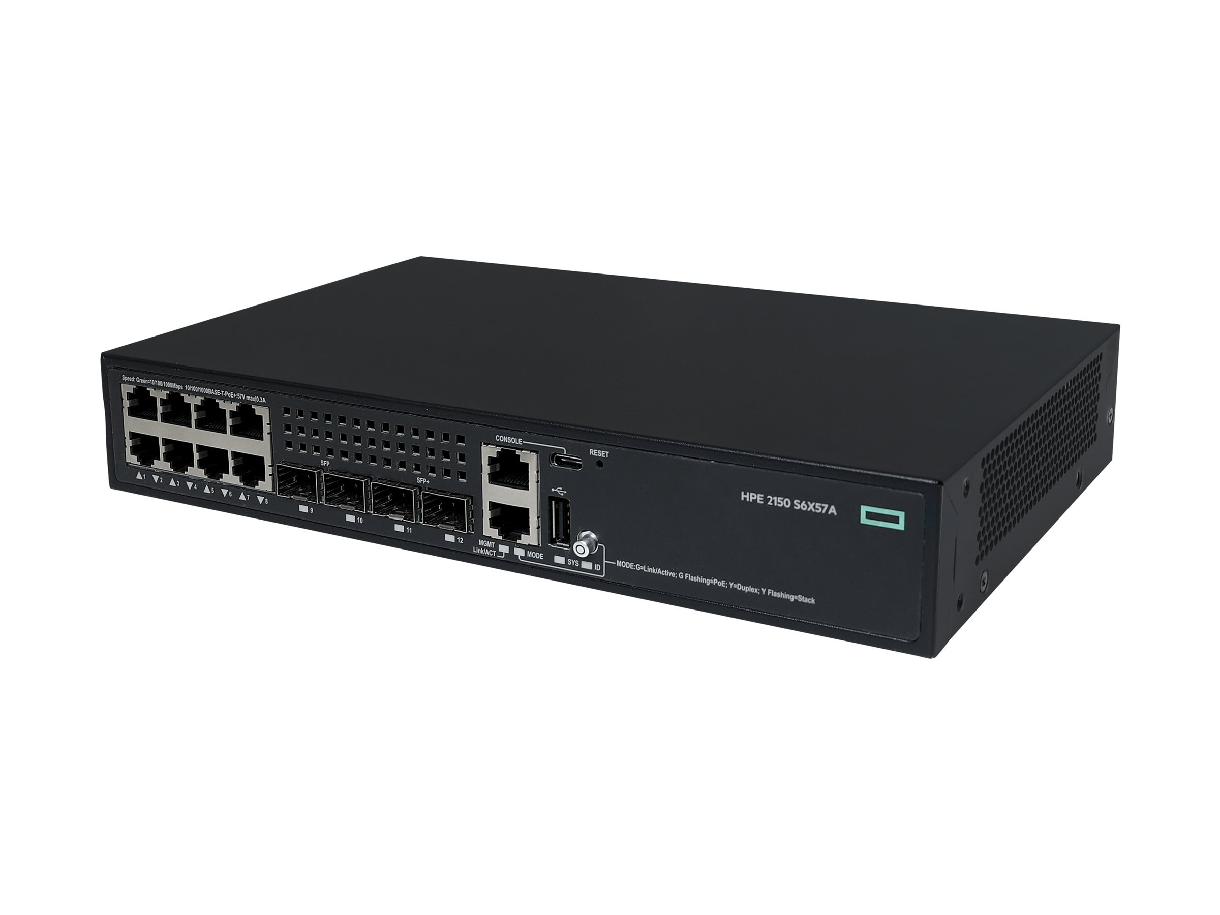 HPE Networking Comware 2150 8p 10M/100M/1G PoE+ 2p Switch - + 2 x 1000Base-X SFP + 2 x 1 Gigabit / 10 Gigabit SFP+ (Uplink / Stacking) - an Rack montierbar - PoE+ (125 W)