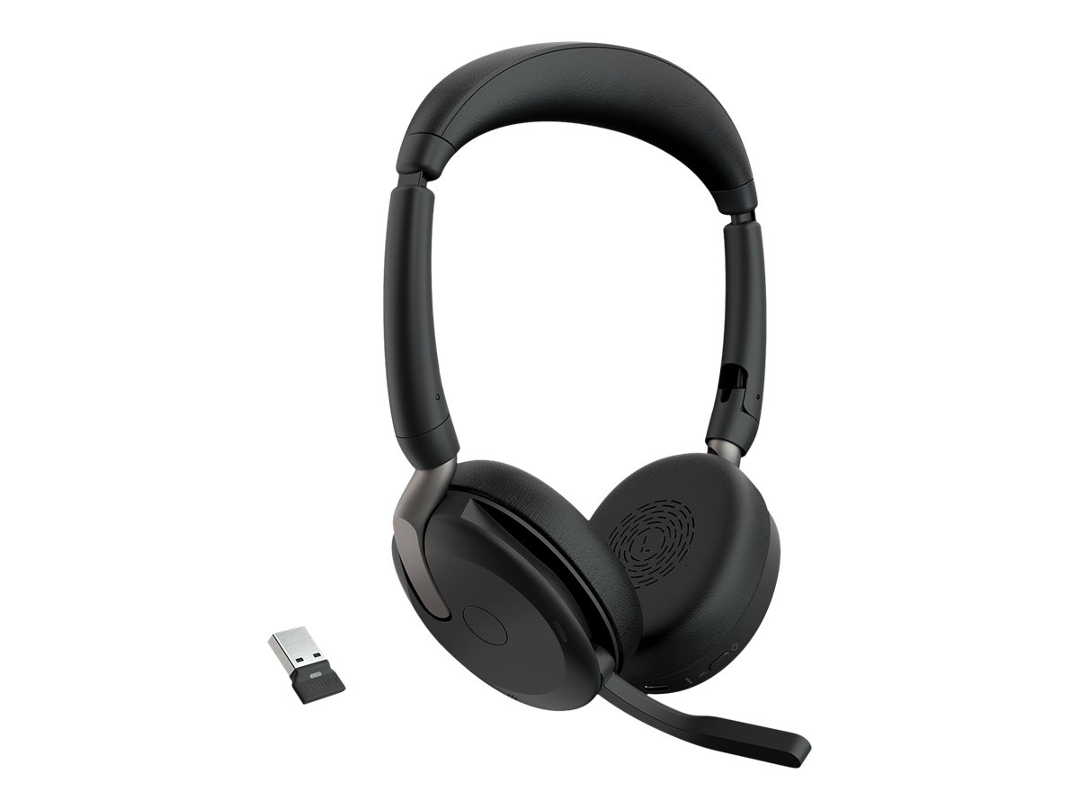 Jabra Evolve2 65 Flex UC Stereo - Headset - On-Ear - Bluetooth - kabellos - aktive Rauschunterdrückung - USB-A - Schwarz - optimiert für UC
