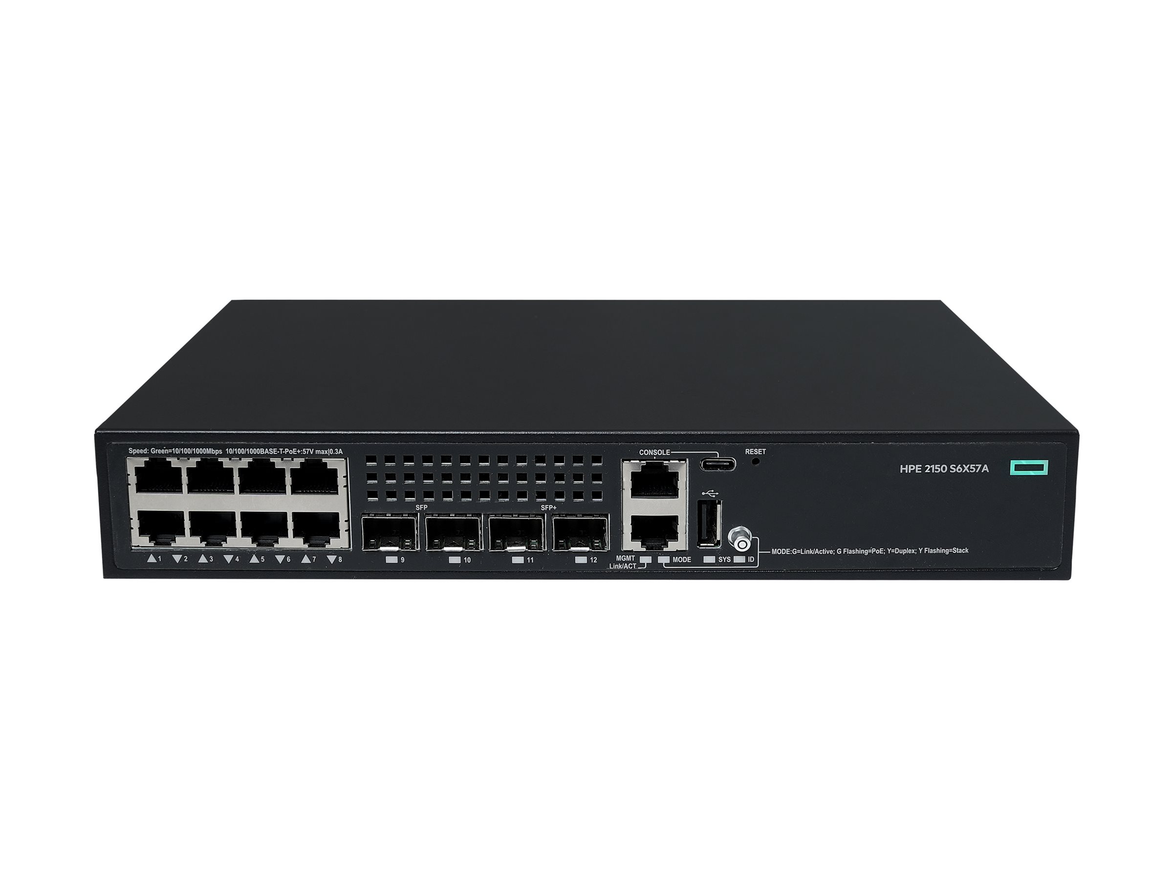 HPE Networking Comware 2150 8p 10M/100M/1G PoE+ 2p Switch - + 2 x 1000Base-X SFP + 2 x 1 Gigabit / 10 Gigabit SFP+ (Uplink / Stacking) - an Rack montierbar - PoE+ (125 W)