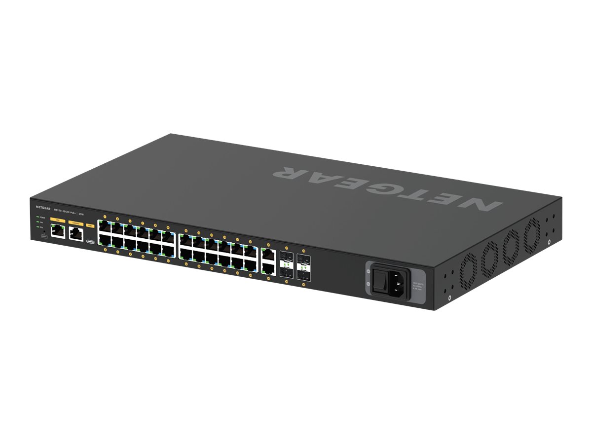 Netgear AV Line M4250-26G4F-PoE+ - Switch - L3 - - + 2 x 10/100/1000 + 4 x 1000Base-X SFP - Seite-zu-Seite-Luftstrom - an Rack montierbar - PoE+ (300 W)