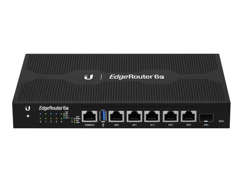 EdgeRouter ER-6P - Router - GigE - 6x Gigabit LAN (5x PoE) - SFP Gigabit - USB 3.0 - Quad-Core 1GHz - 1GB DDR3 - 4GB eMMC - 24V PoE EdgeRouter ER-6P - Router - GigE - 6x Gigabit LAN (5x PoE) - SFP Gigabit - USB 3.0 - Quad-Core 1GHz - 1GB DDR3 - 4GB eMMC - 24V PoE