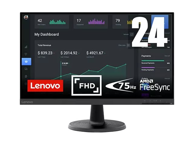 Lenovo D24-40 - LED-Monitor - 61 cm (24") (23.8" - 1920 x 1080 Full HD (1080p) - VA - 250 cd/m² - 3000:1 - 4 ms - HDMI - VGA - Raven Black