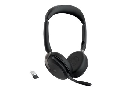 Jabra Evolve2 65 Flex MS Stereo - Headset - On-Ear - Bluetooth - kabellos - aktive Rauschunterdrückung - USB-A - Schwarz - Zertifiziert für Microsoft Teams