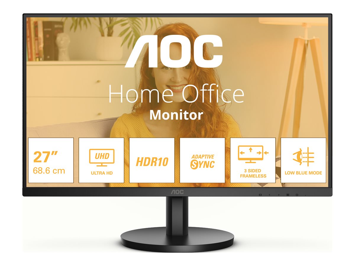 AOC Basic-line U27B3M - B3 Series - LED-Monitor - - 3840 x 2160 4K UHD (2160p) @ 60 Hz - VA - 300 cd/m² - 3500:1 - HDR10 - 4 ms - HDMI - DisplayPort - Schwarz