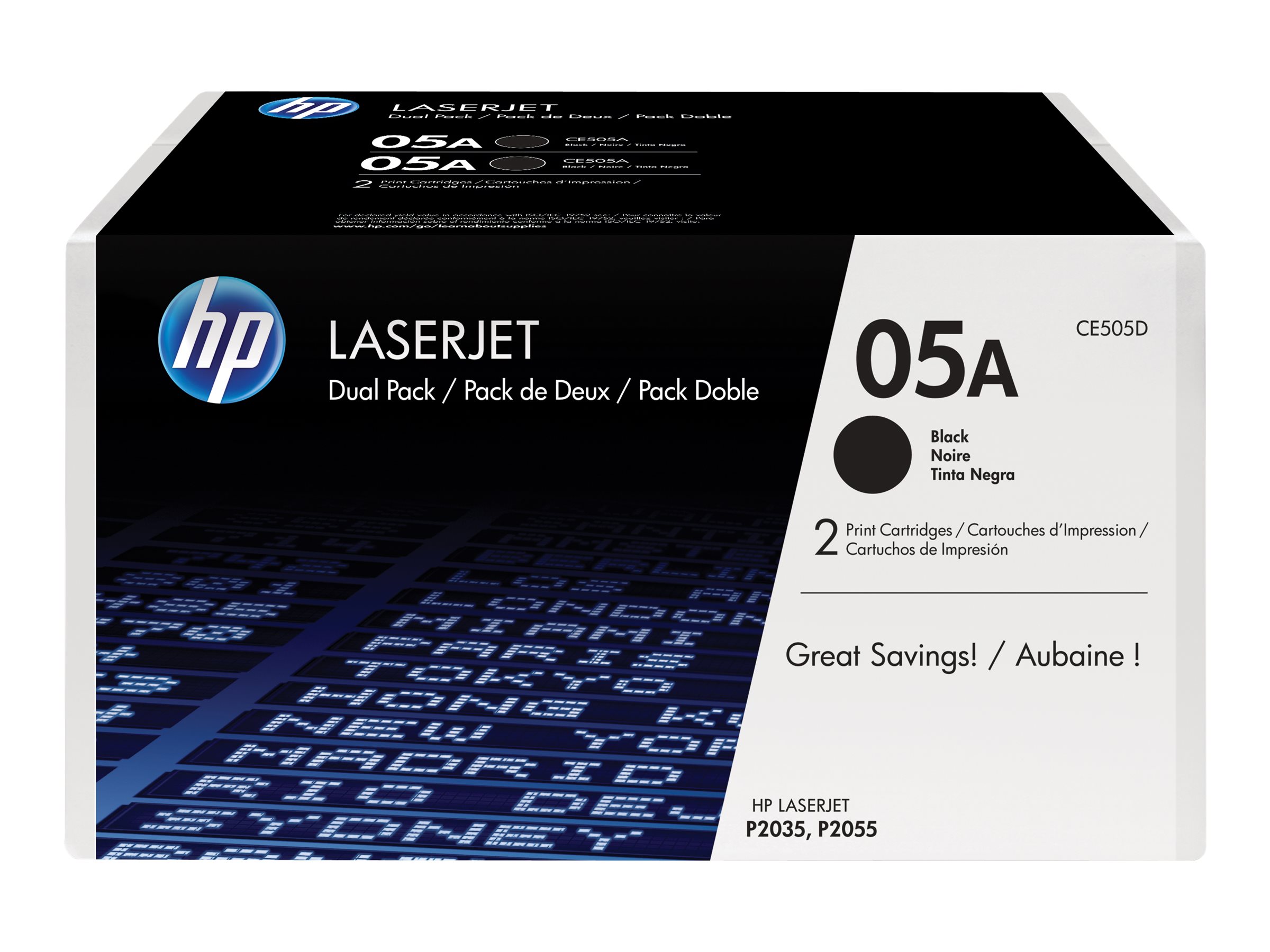 HP 05A - 2er-Pack - Schwarz - original - LaserJet - Tonerpatrone (CE505D) - für LaserJet P2035 - P2035n - P2055 - P2055d - P2055dn - P2055x HP 05A - 2er-Pack - Schwarz - original - LaserJet - Tonerpatrone (CE505D) - für LaserJet P2035 - P2035n - P2055 - P2055d - P2055dn - P2055x