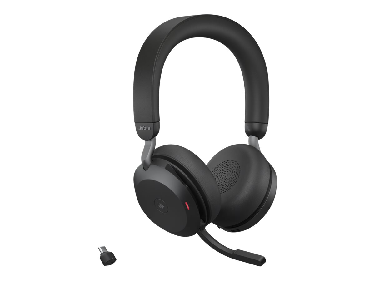 Jabra Evolve2 75 - Headset - On-Ear - Bluetooth - kabellos - aktive Rauschunterdrückung - USB-A - Geräuschisolierung - Schwarz - mit Ladestation - Optimiert für UC Jabra Evolve2 75 - Headset - On-Ear - Bluetooth - kabellos - aktive Rauschunterdrückung - USB-A - Geräuschisolierung - Schwarz - mit Ladestation - Optimiert für UC