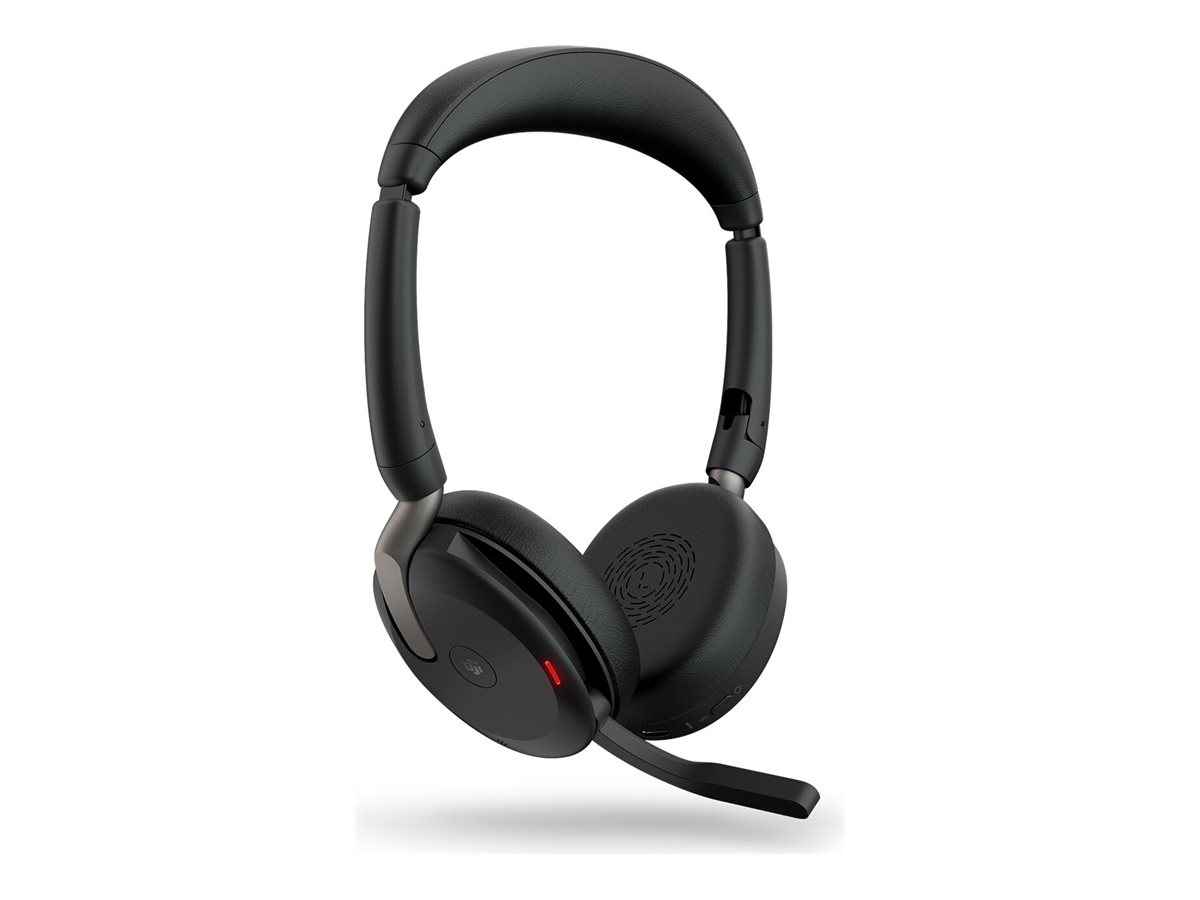 Jabra Evolve2 65 Flex MS Stereo Headset On-Earindukitves Ladepad, BT-Adapter - Bluetooth - kabellos - aktive Rauschunterdrückung - USB-A - Schwarz - mit kabelloses Ladepad - Zertifiziert für Microsoft Teams