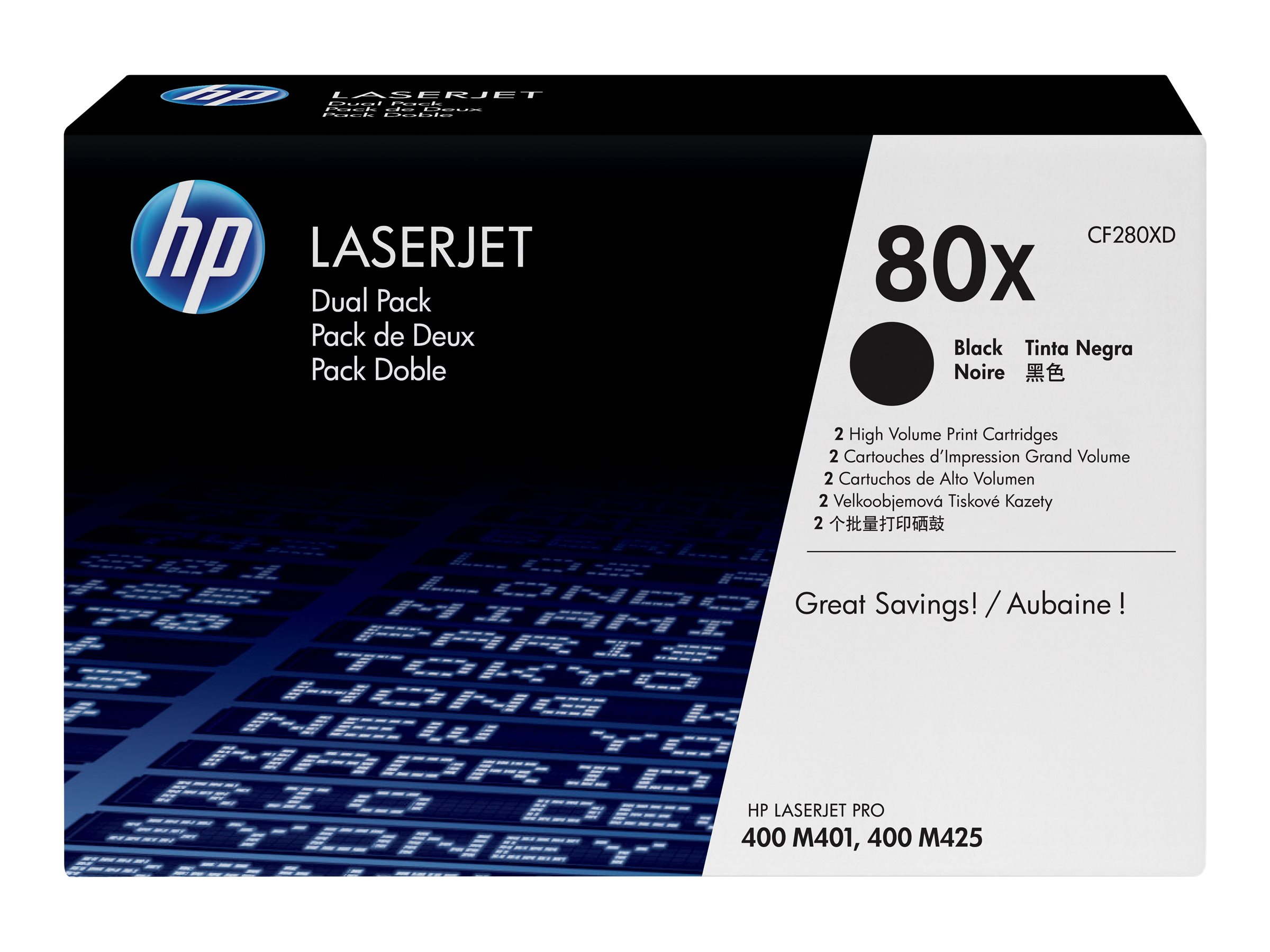 HP Toner CF280XD 80X schwarz 2er Pack f. LaserJet Pro 400/M401dw - für LaserJet Pro 400 M401 - MFP M425 HP Toner CF280XD 80X schwarz 2er Pack f. LaserJet Pro 400/M401dw - für LaserJet Pro 400 M401 - MFP M425