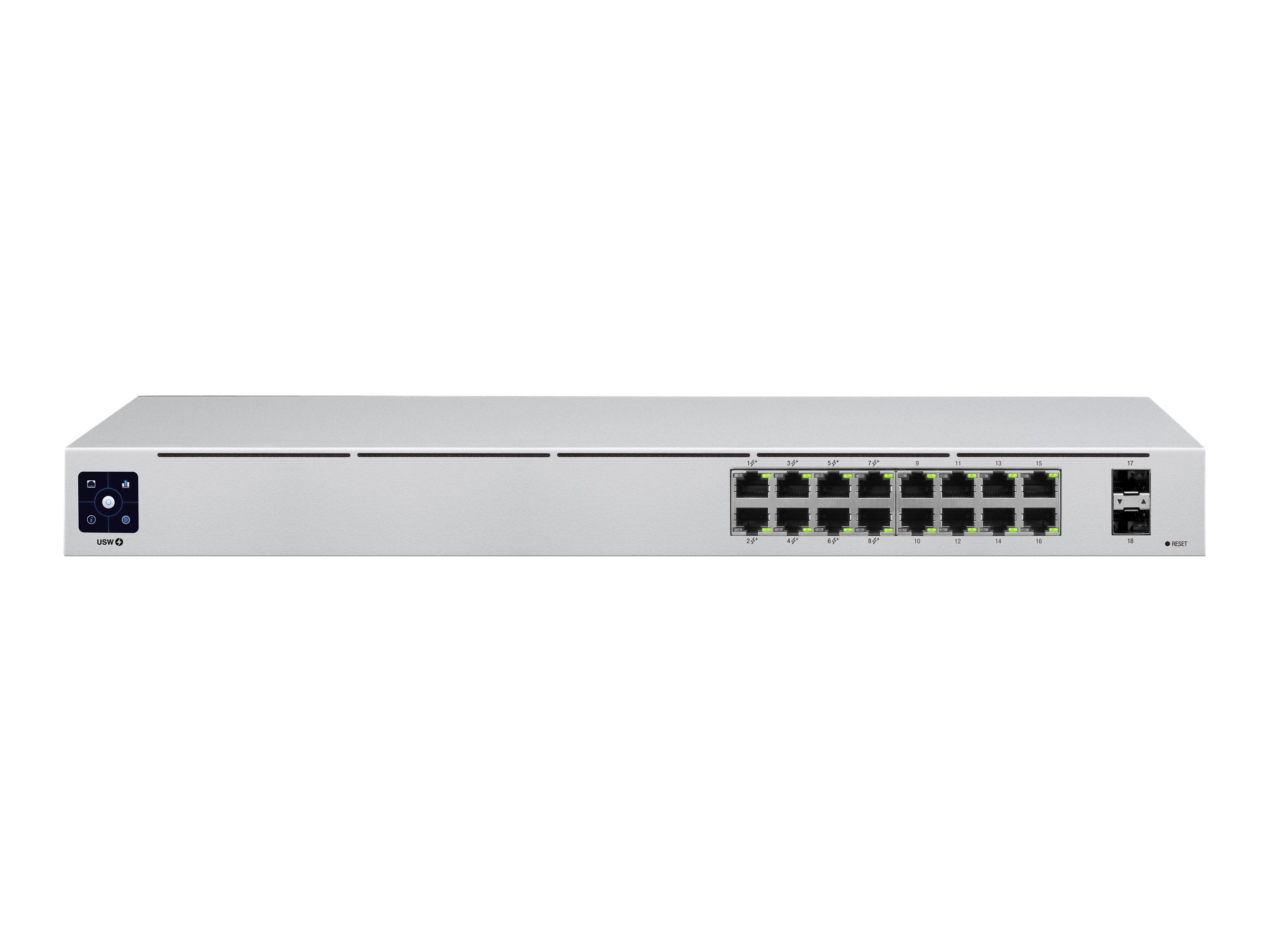 Ubiquiti UniFi Switch USW-16-POE - Switch - managed - 16 x 10/100/1000 (8 PoE+) - + 2 x Gigabit SFP - an Rack montierbar - Desktop - PoE+ (42 W)