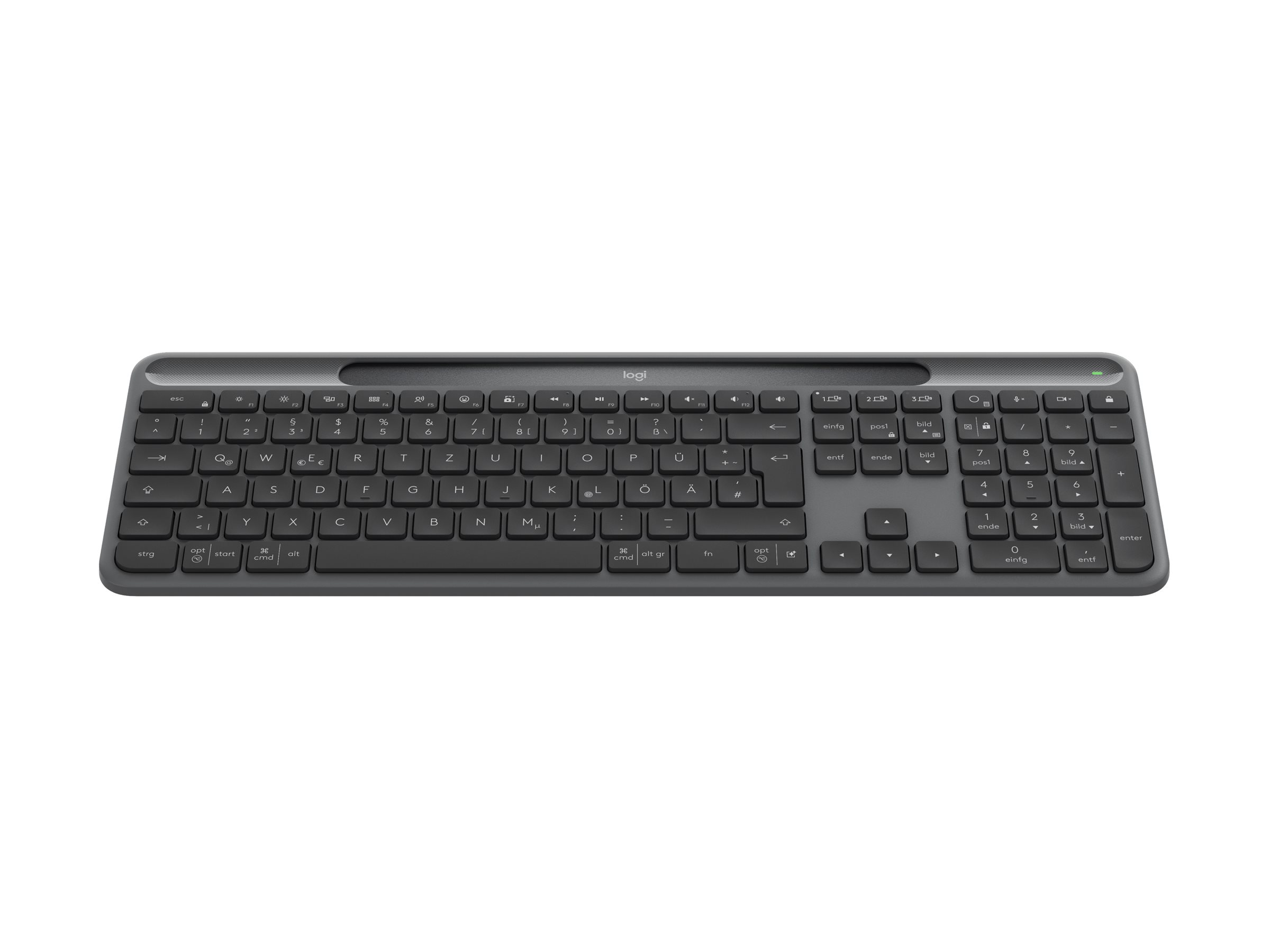 Logitech Signature Slim Solar+ K980 - Tastatur - full size - kabellos - Bluetooth LE - QWERTZ - Deutsch - Tastenschalter: scissor switches - Graphite