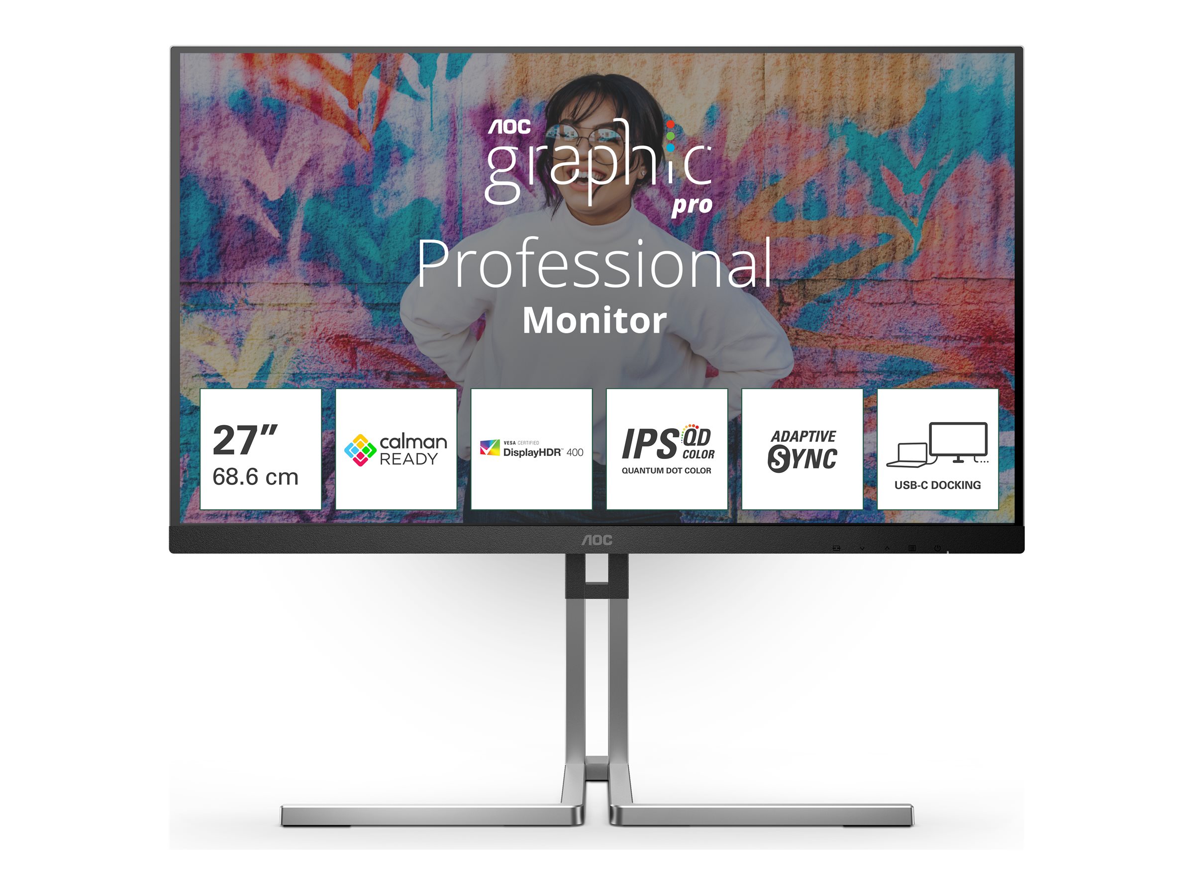 AOC Q27U3CV - Graphic Pro Series - LED-Monitor - - 2560 x 1440 QHD @ 75 Hz - IPS - 1000:1 - DisplayHDR 400 - 4 ms - HDMI - DisplayPort - USB-C - Lautsprecher - Schwarz AOC Q27U3CV - Graphic Pro Series - LED-Monitor - - 2560 x 1440 QHD @ 75 Hz - IPS - 1000:1 - DisplayHDR 400 - 4 ms - HDMI - DisplayPort - USB-C - Lautsprecher - Schwarz