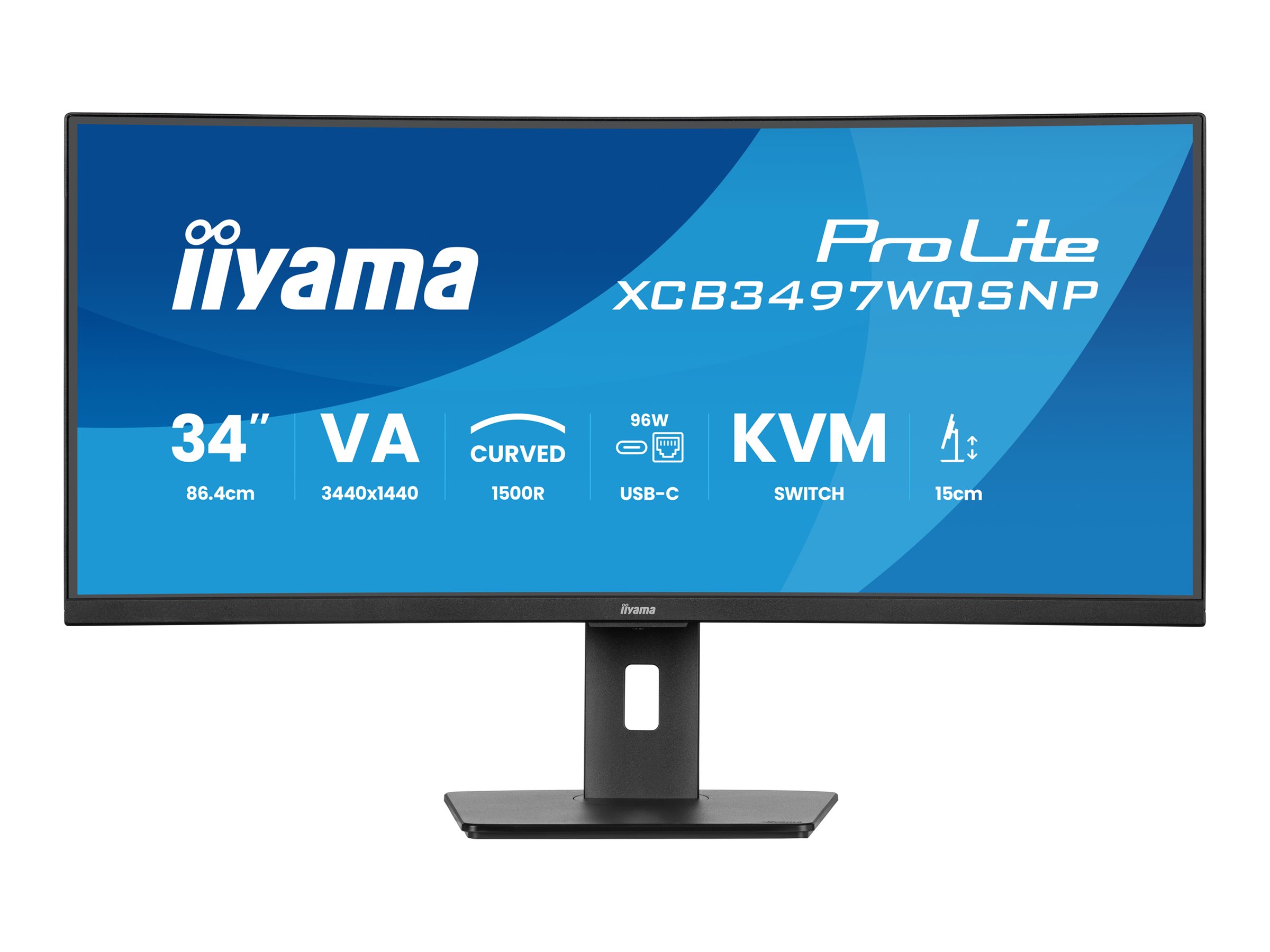 Iiyama ProLite XCB3497WQSNP-B1 - LED-Monitor - - 3440 x 1440 UWQHD @ 120 Hz - VA - 350 cd/m² - 3000:1 - 0.4 ms - HDMI - DisplayPort - USB-C - Lautsprecher - mattschwarz