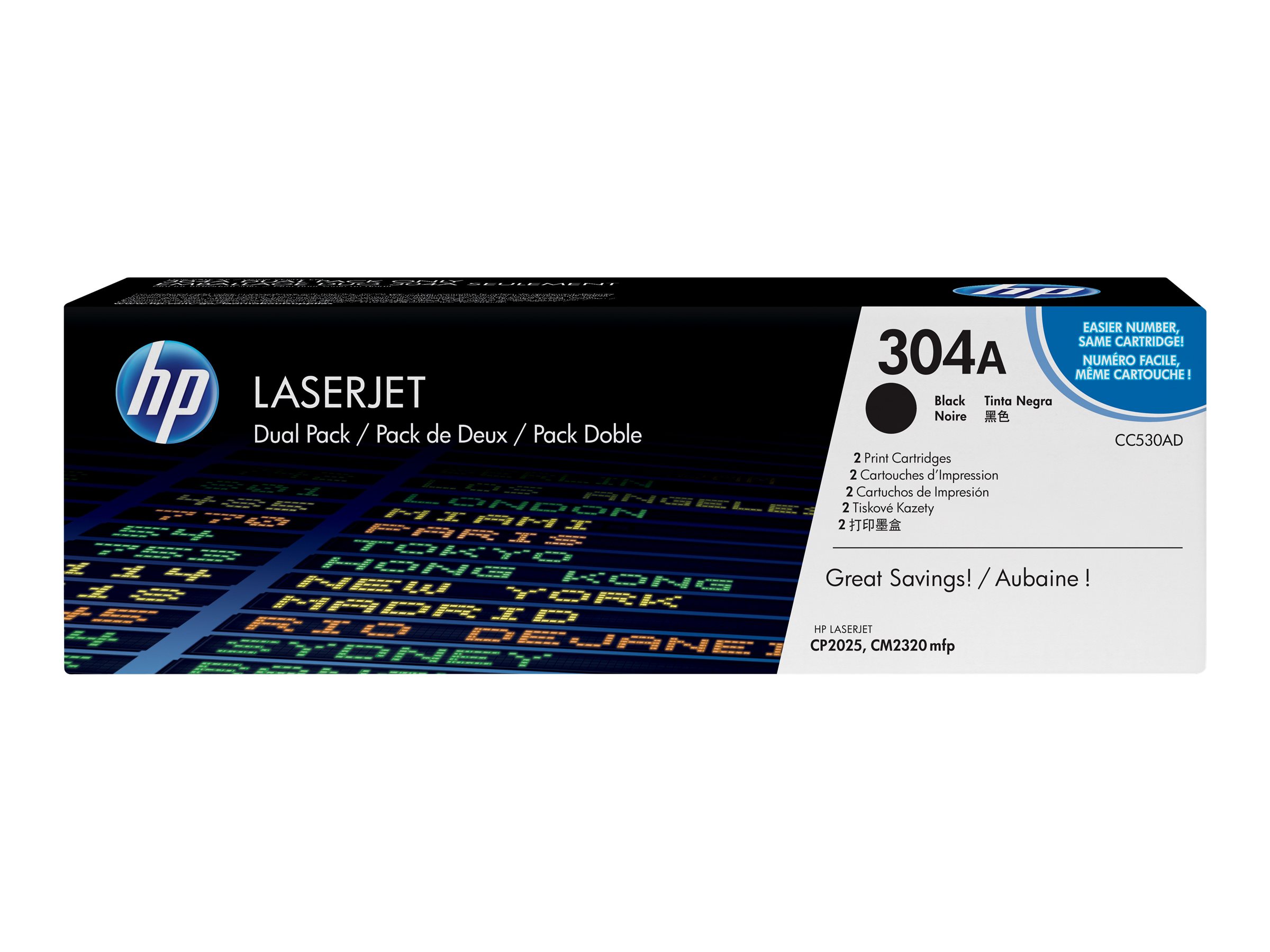 HP 304A - 2er-Pack - Schwarz - Original - LaserJet - Tonerpatrone (CC530AD) - für Color LaserJet CM2320fxi - CM2320n - CM2320nf - CP2025 - CP2025dn - CP2025n - CP2025x