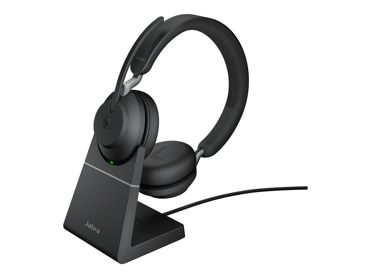 Jabra Evolve2 65, MS Stereo, Kabellos,Büro/Callcenter, mit Ladestation - Bluetooth - kabellos - USB-A - Geräuschisolierung - Schwarz - mit Ladestation - Zertifiziert für Microsoft Teams