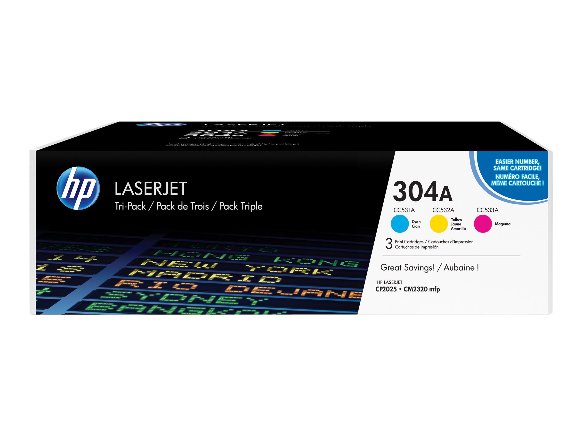 HP 304A - 3er-Pack - Gelb, Cyan, Magenta - original - LaserJet - Tonerpatrone (CF372AM) - für Color LaserJet CM2320fxi - CM2320n - CM2320nf - CP2025 - CP2025dn - CP2025n - CP2025x