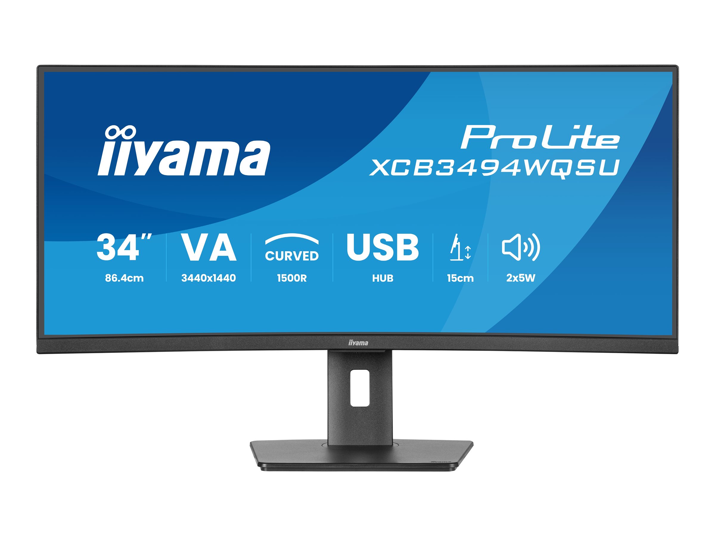 Iiyama ProLite XCB3494WQSU-B1 - LED-Monitor - - 3440 x 1440 UWQHD @ 120 Hz - VA - 350 cd/m² - 3000:1 - 0.4 ms - HDMI - DisplayPort - USB-C - Lautsprecher - mattschwarz