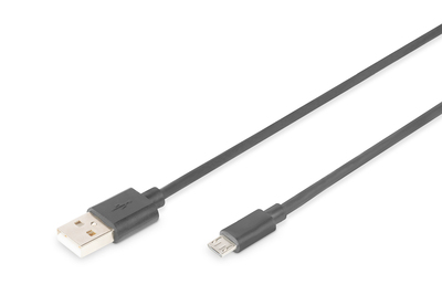 DIGITUS USB 2.0 Anschlusskabel Typ A - micro B St/St, 3.0m, USB 2.0 konform, sw. - USB 2.0 - 3 m - geformt - Schwarz