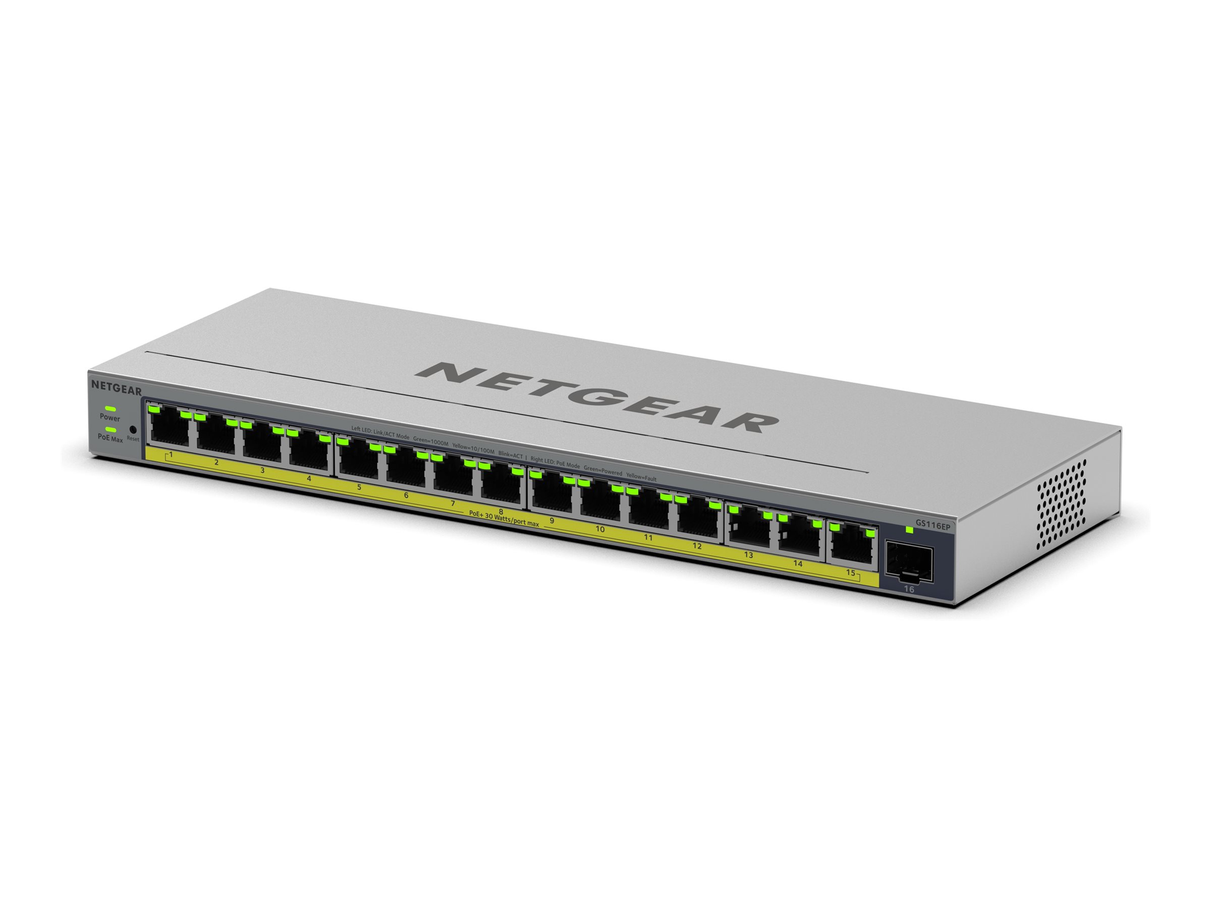 Netgear Easy Smart GS116EP - Switch - L3 - Smart - - Desktop - wandmontierbar - PoE+ (180 W)