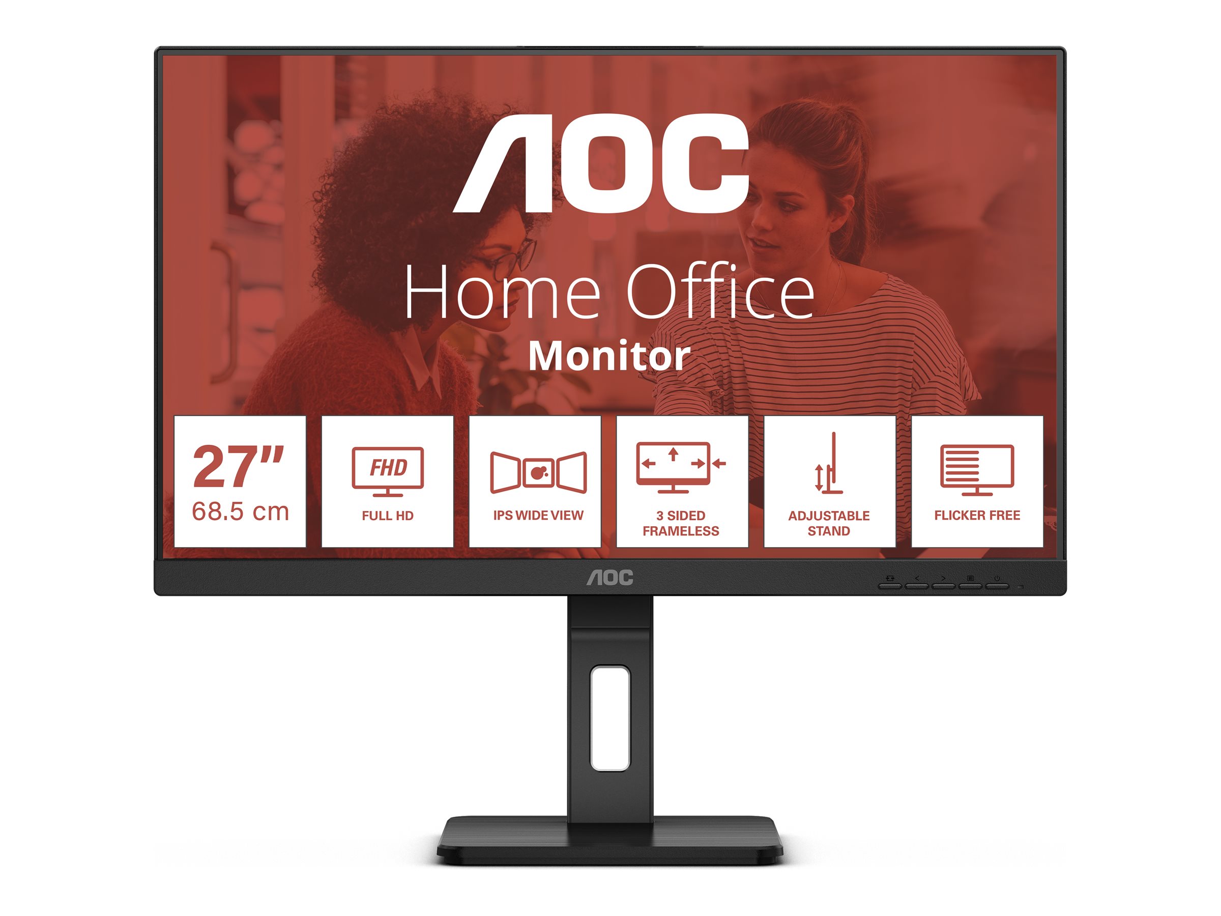 AOC 27E3QAF - LED-Monitor - 68.6 cm (27") - 1920 x 1080 Full HD (1080p) - @ 75 Hz - IPS - 1000:1 - 4 ms - HDMI - VGA - DisplayPort - Lautsprecher - Textured Black